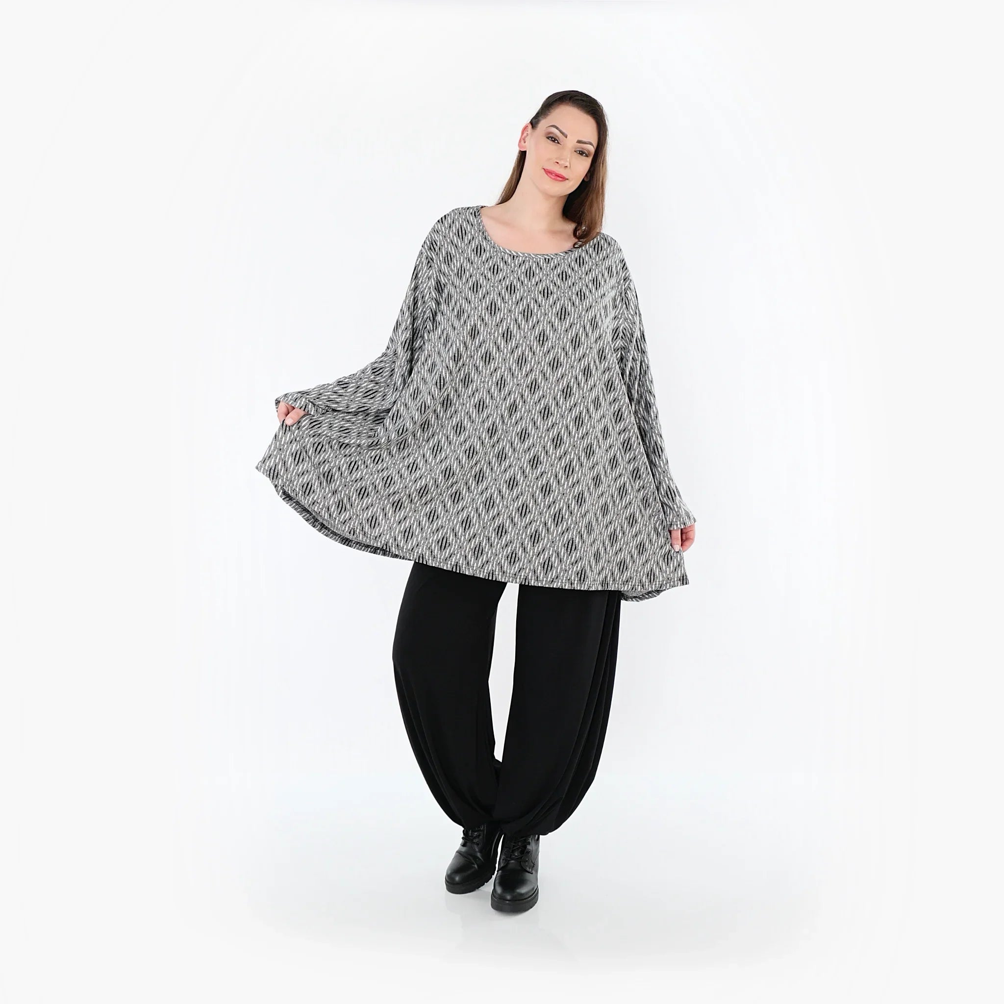 AKH Fashion 593 Big Shirt, gris clair-noir-blanc