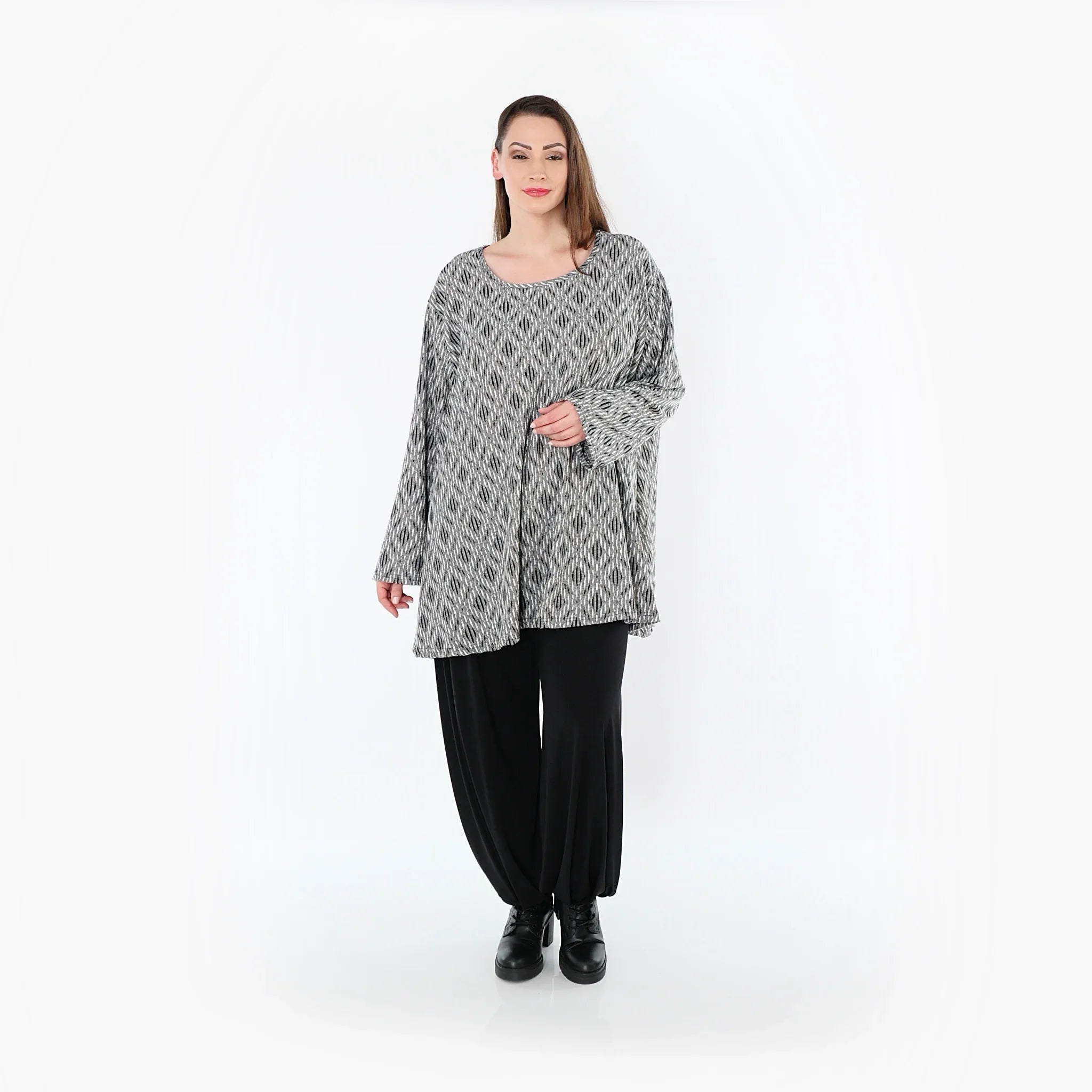 AKH Fashion 593 Big Shirt, gris clair-noir-blanc
