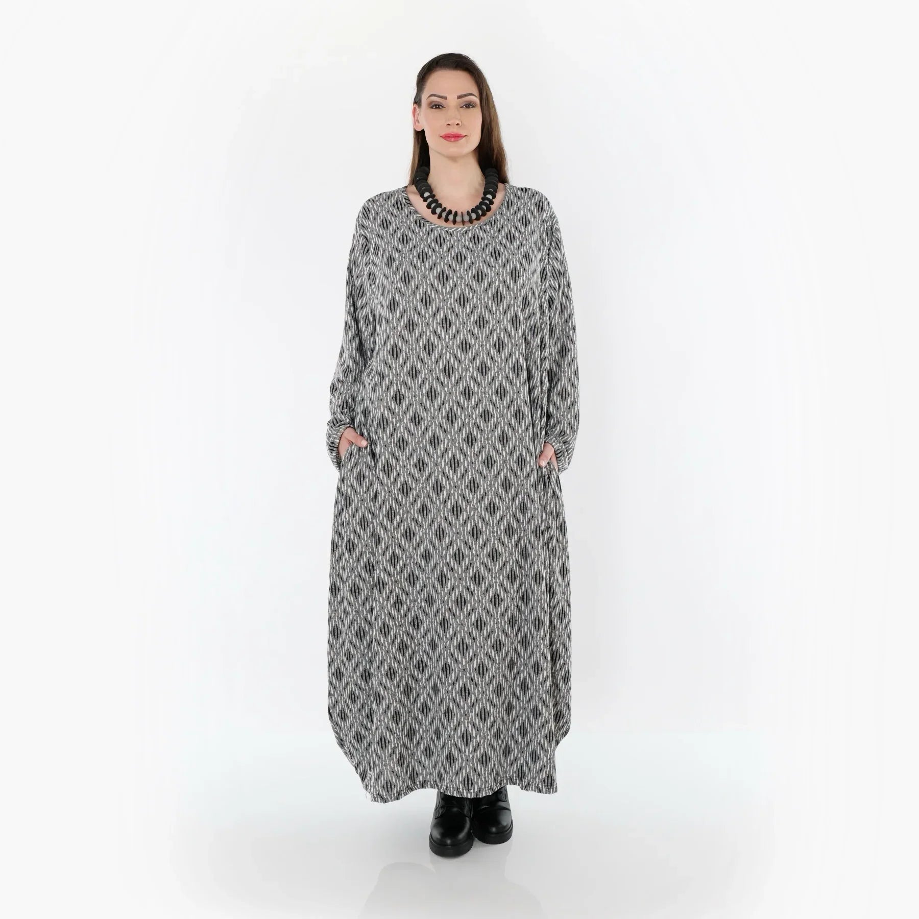 AKH Fashion 1926 Robe, Gris clair-Noir-Blanc