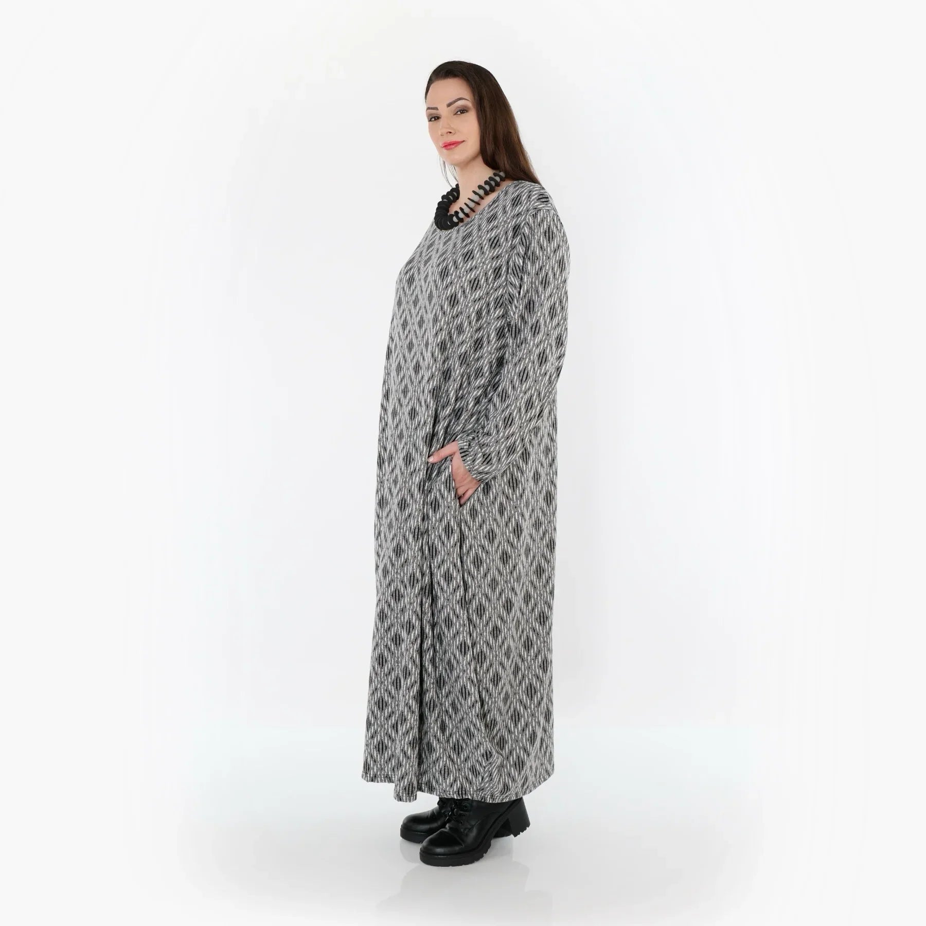 AKH Fashion 1926 Robe, Gris clair-Noir-Blanc
