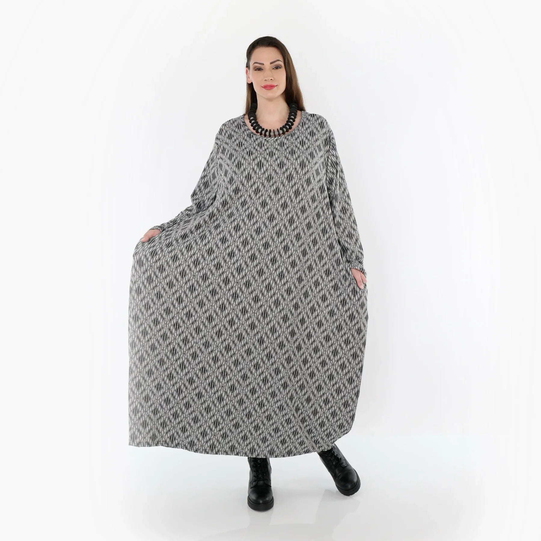 AKH Fashion 1926 Robe, Gris clair-Noir-Blanc