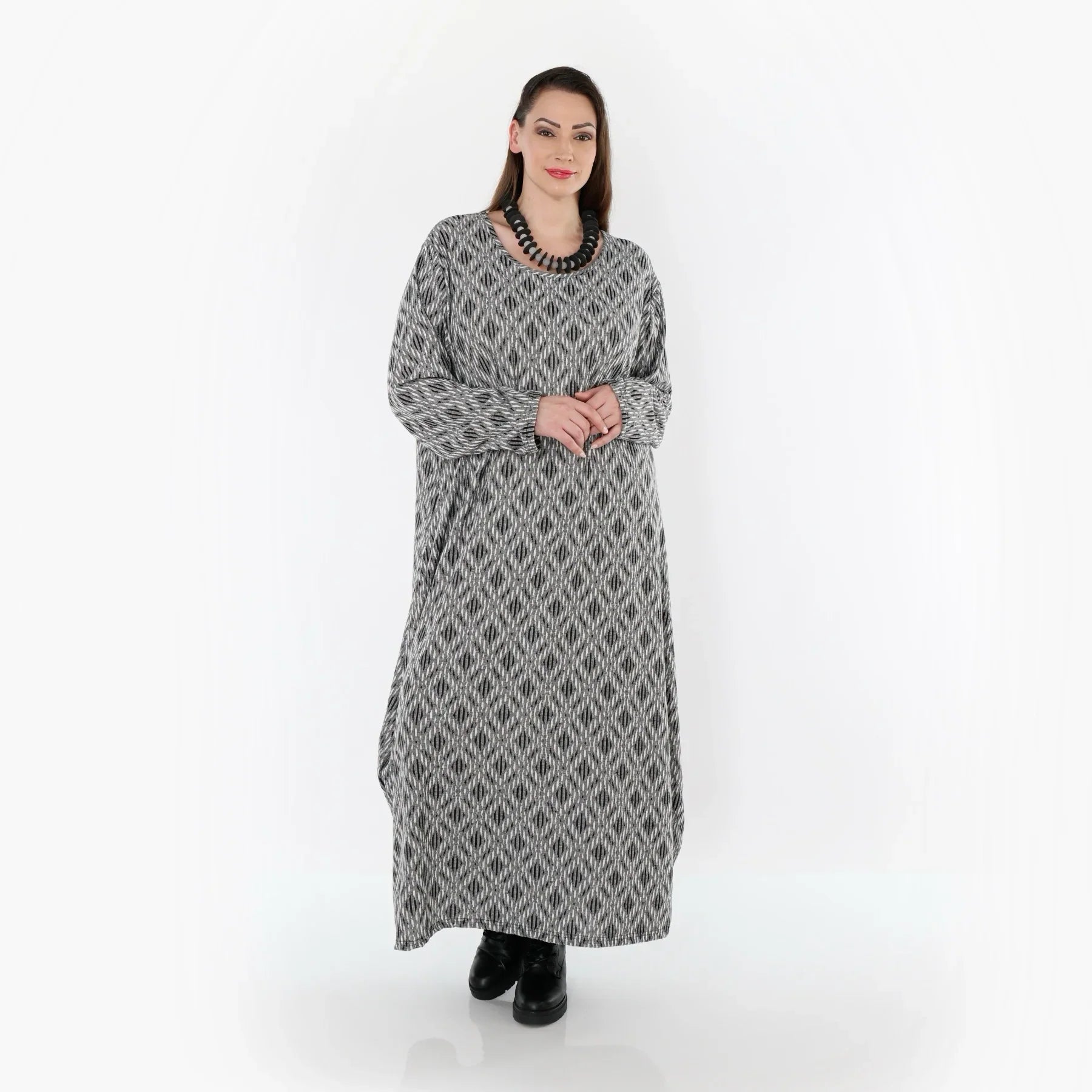AKH Fashion 1926 Robe, Gris clair-Noir-Blanc