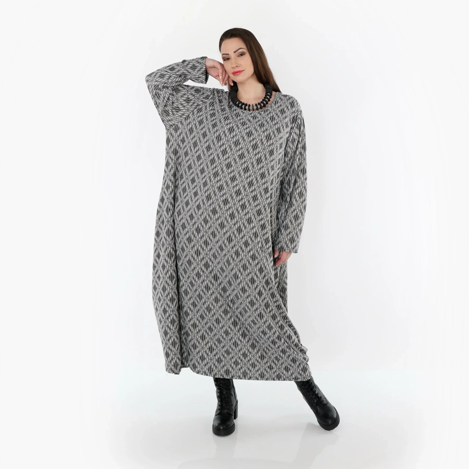 AKH Fashion 1926 Robe, Gris clair-Noir-Blanc