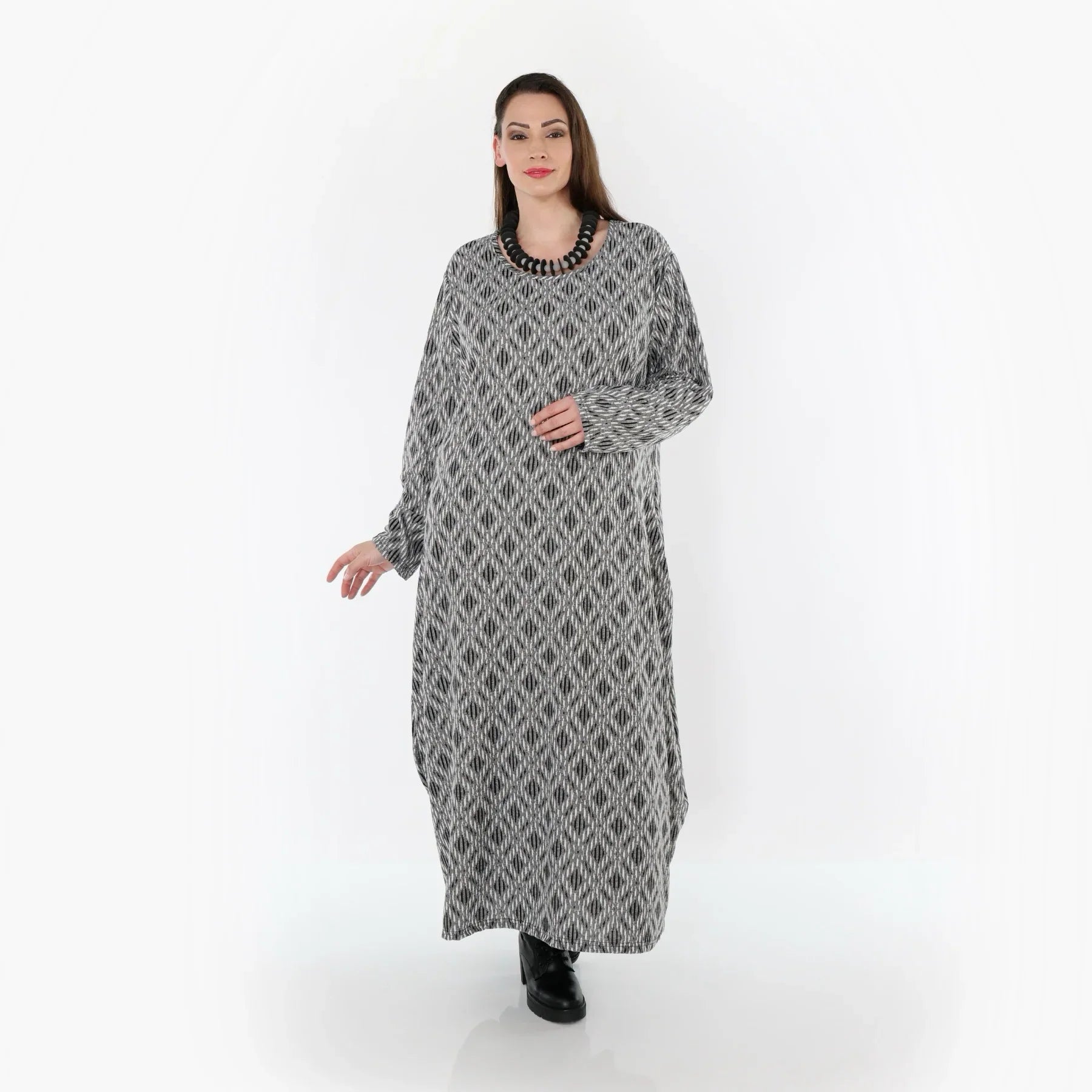 AKH Fashion 1926 Robe, Gris clair-Noir-Blanc