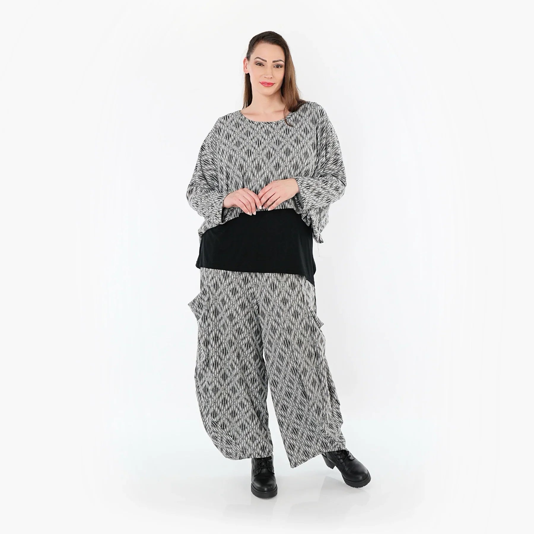 AKH Fashion 7011 Surjupe, gris clair-noir-blanc