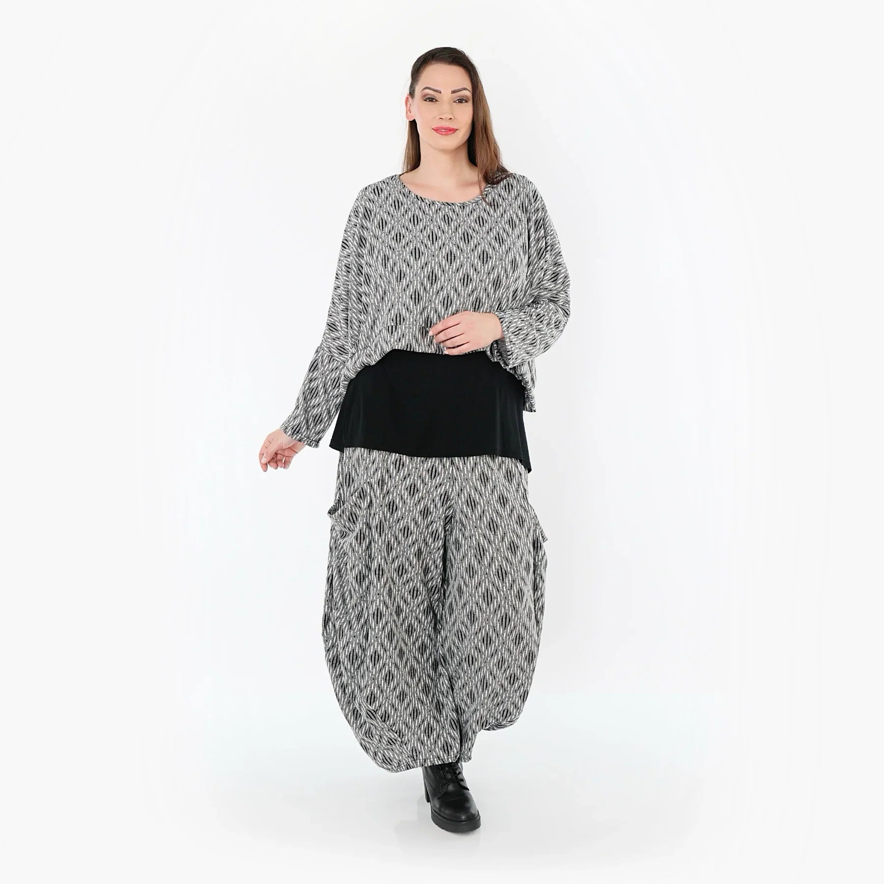 AKH Fashion 7011 Surjupe, gris clair-noir-blanc