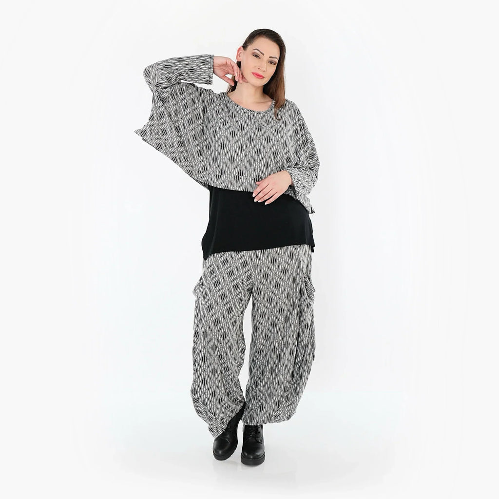 AKH Fashion 8069 Pantalon, Gris clair-Noir-Blanc