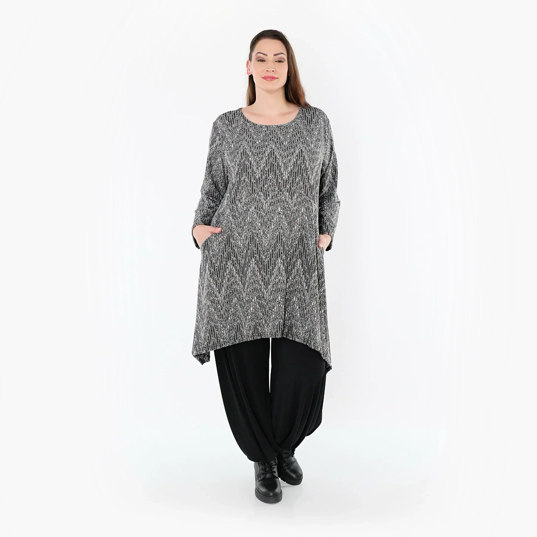 AKH Fashion 521 Chemise, Gris-Noir-Blanc