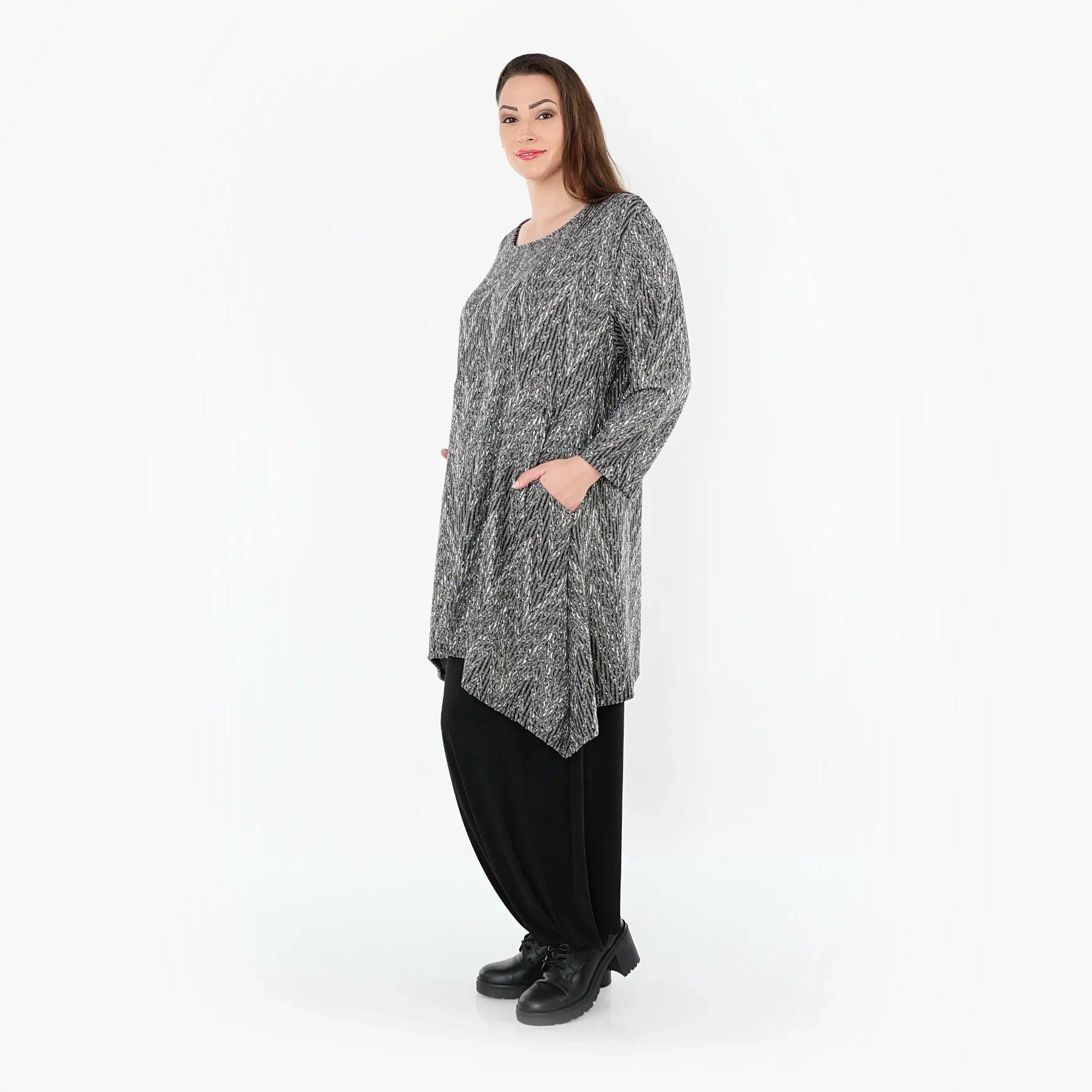 AKH Fashion 521 Chemise, Gris-Noir-Blanc