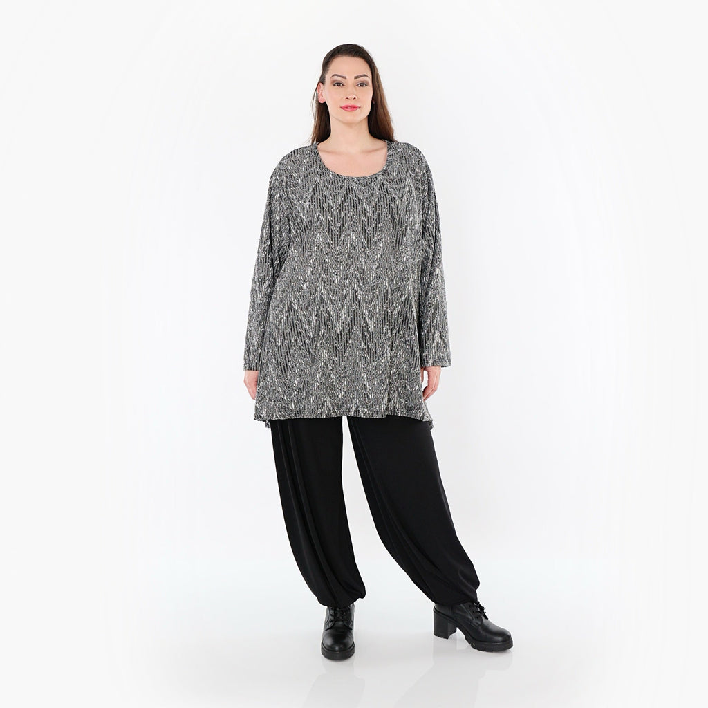 AKH Fashion 593 Grand T-shirt, Gris-Noir-Blanc
