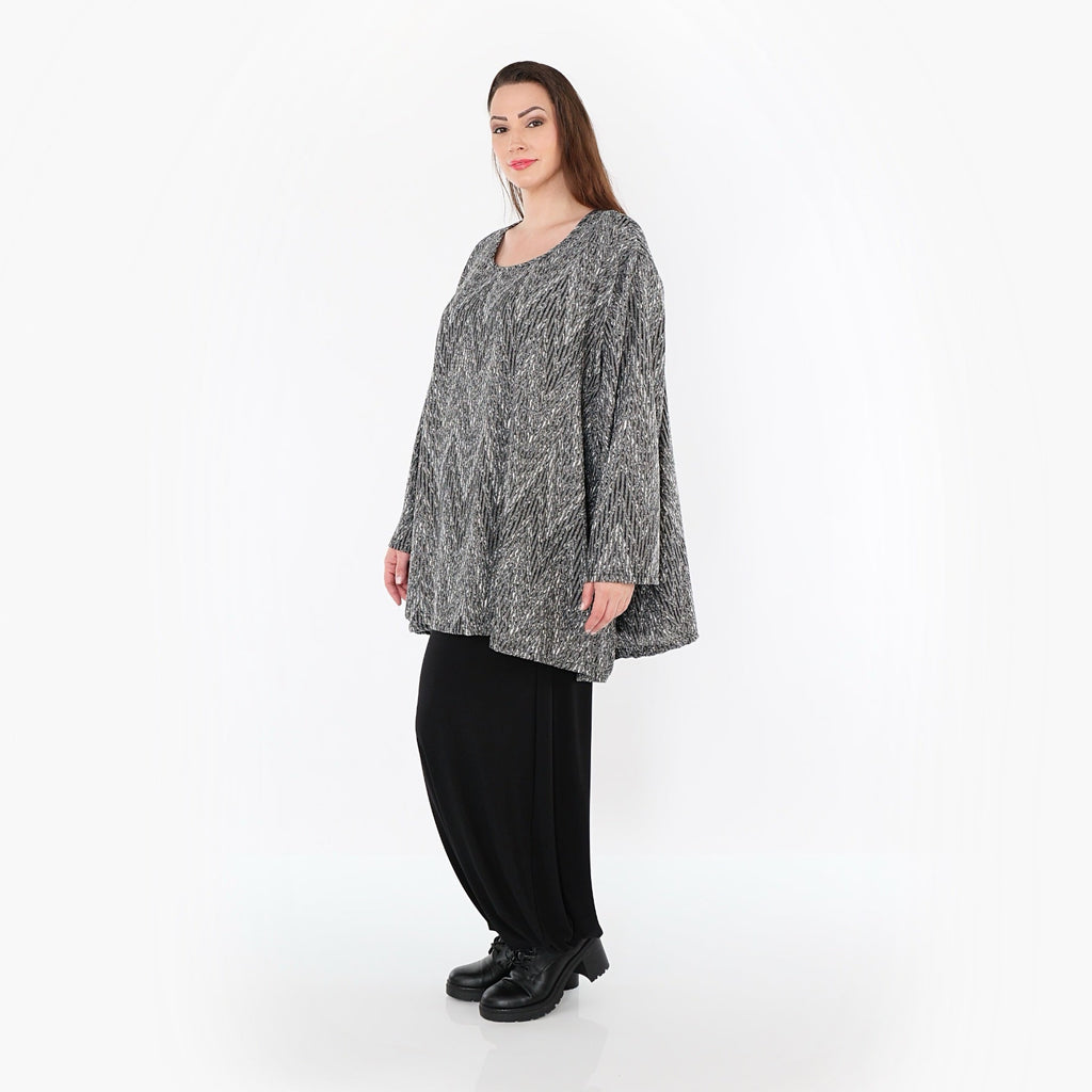 AKH Fashion 593 Grand T-shirt, Gris-Noir-Blanc