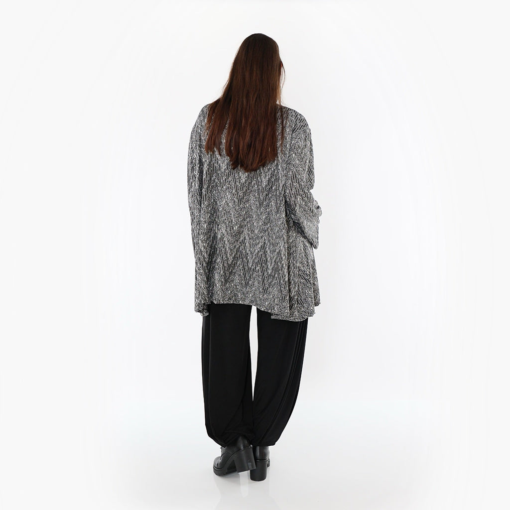 AKH Fashion 593 Grand T-shirt, Gris-Noir-Blanc