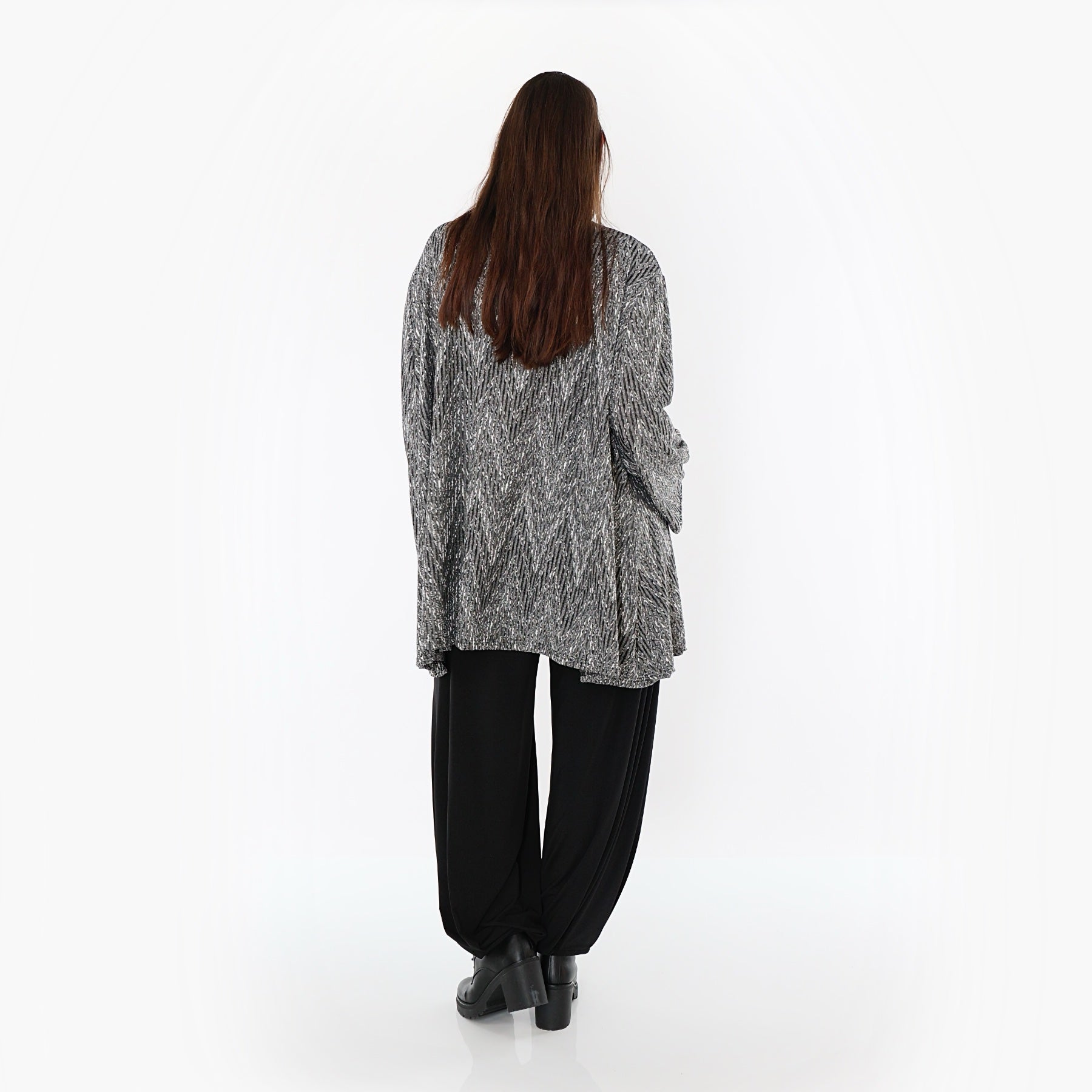 AKH Fashion 593 Grand T-shirt, Gris-Noir-Blanc