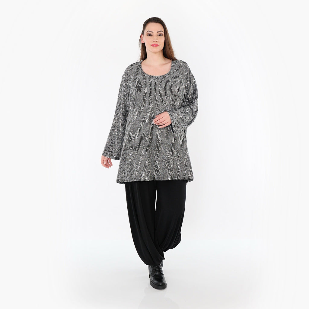 AKH Fashion 593 Grand T-shirt, Gris-Noir-Blanc