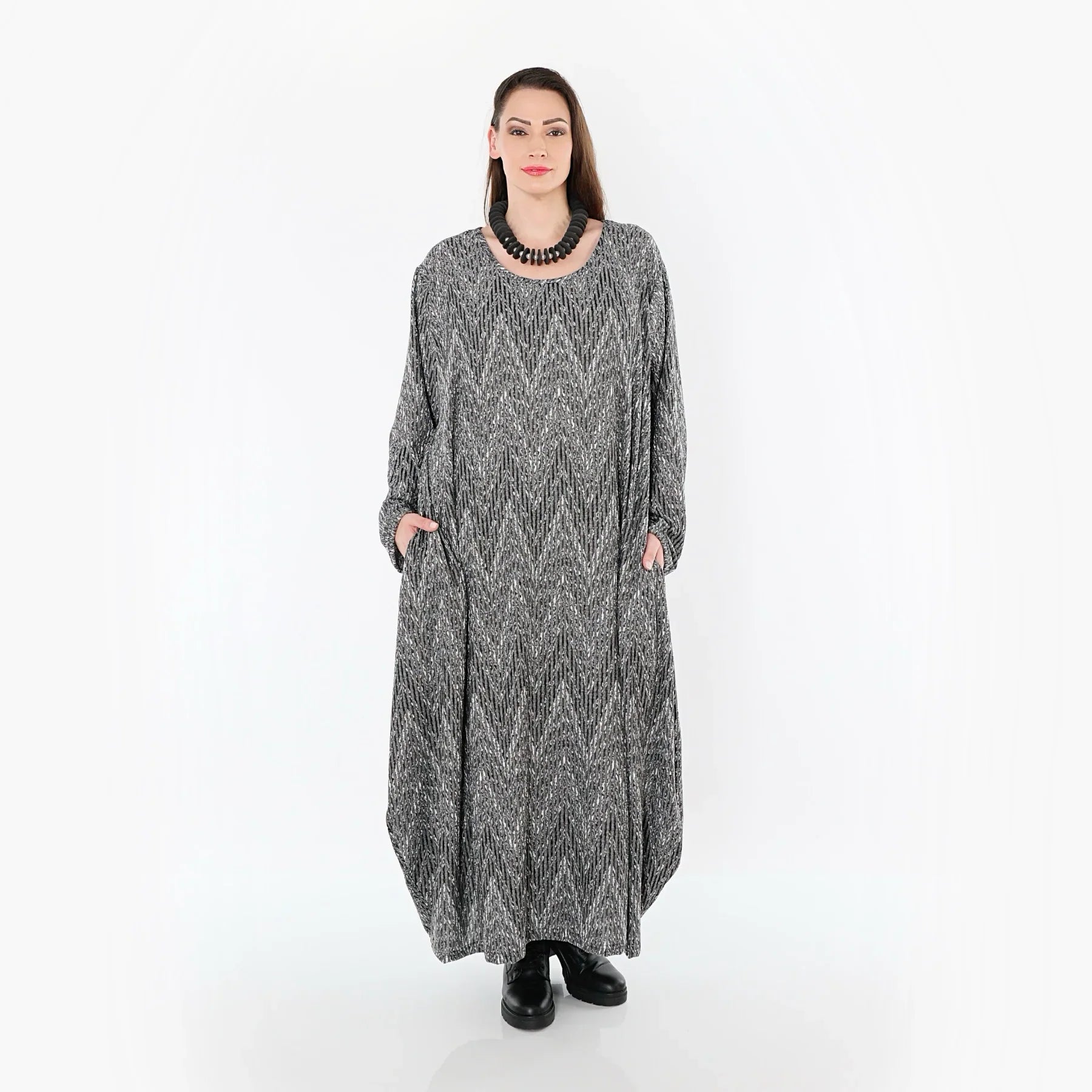 AKH Fashion 1926 Robe, Gris-Noir-Blanc