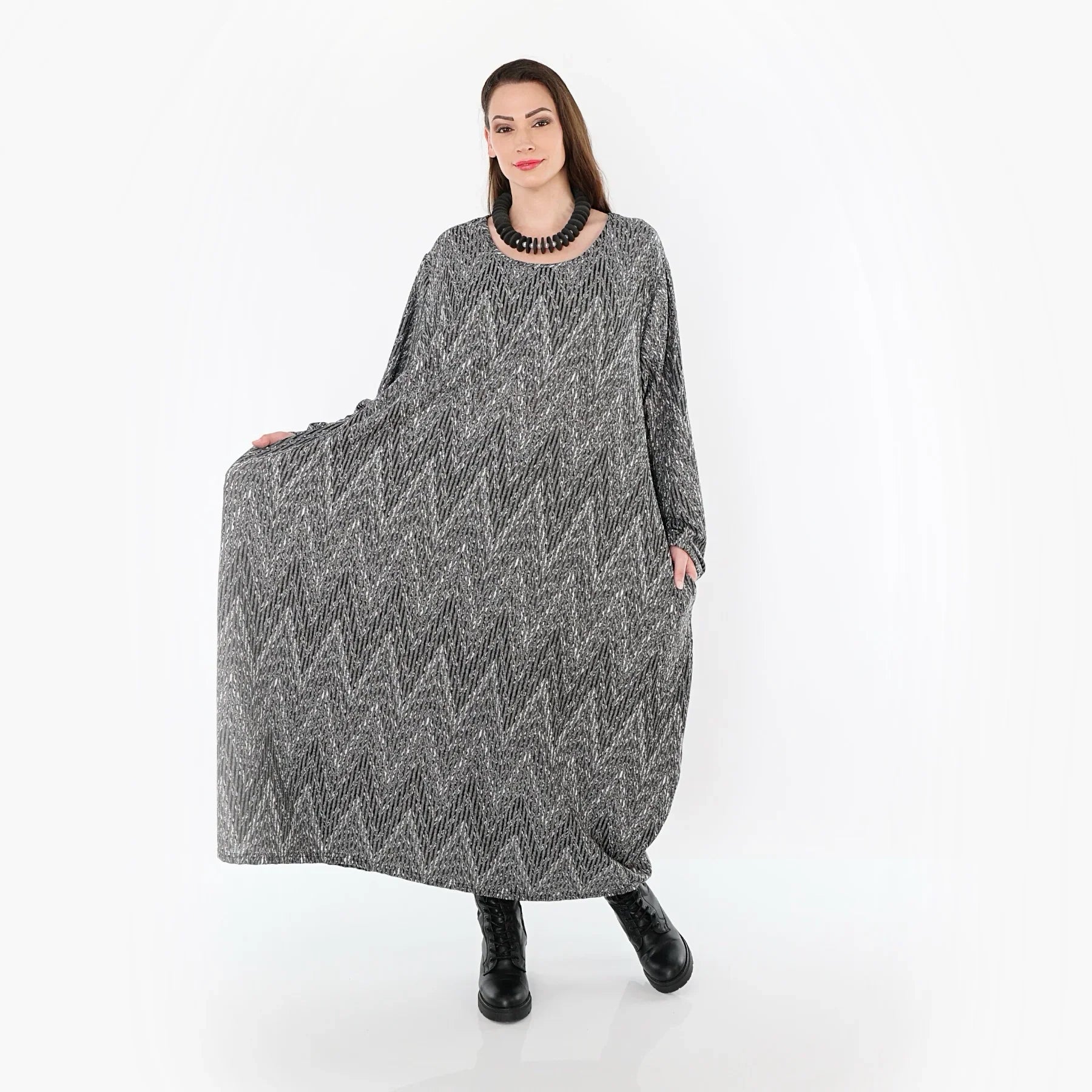 AKH Fashion 1926 Robe, Gris-Noir-Blanc