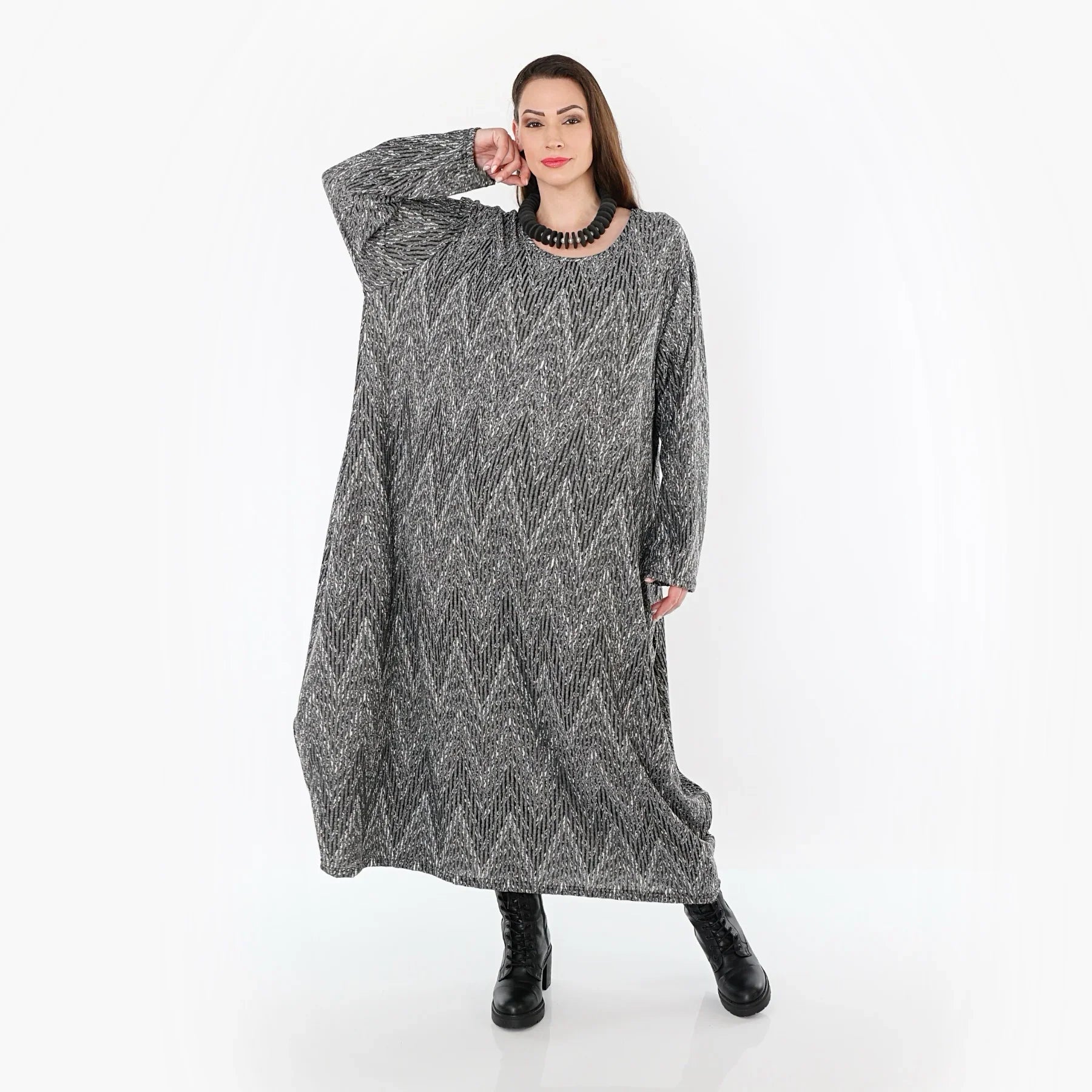 AKH Fashion 1926 Robe, Gris-Noir-Blanc