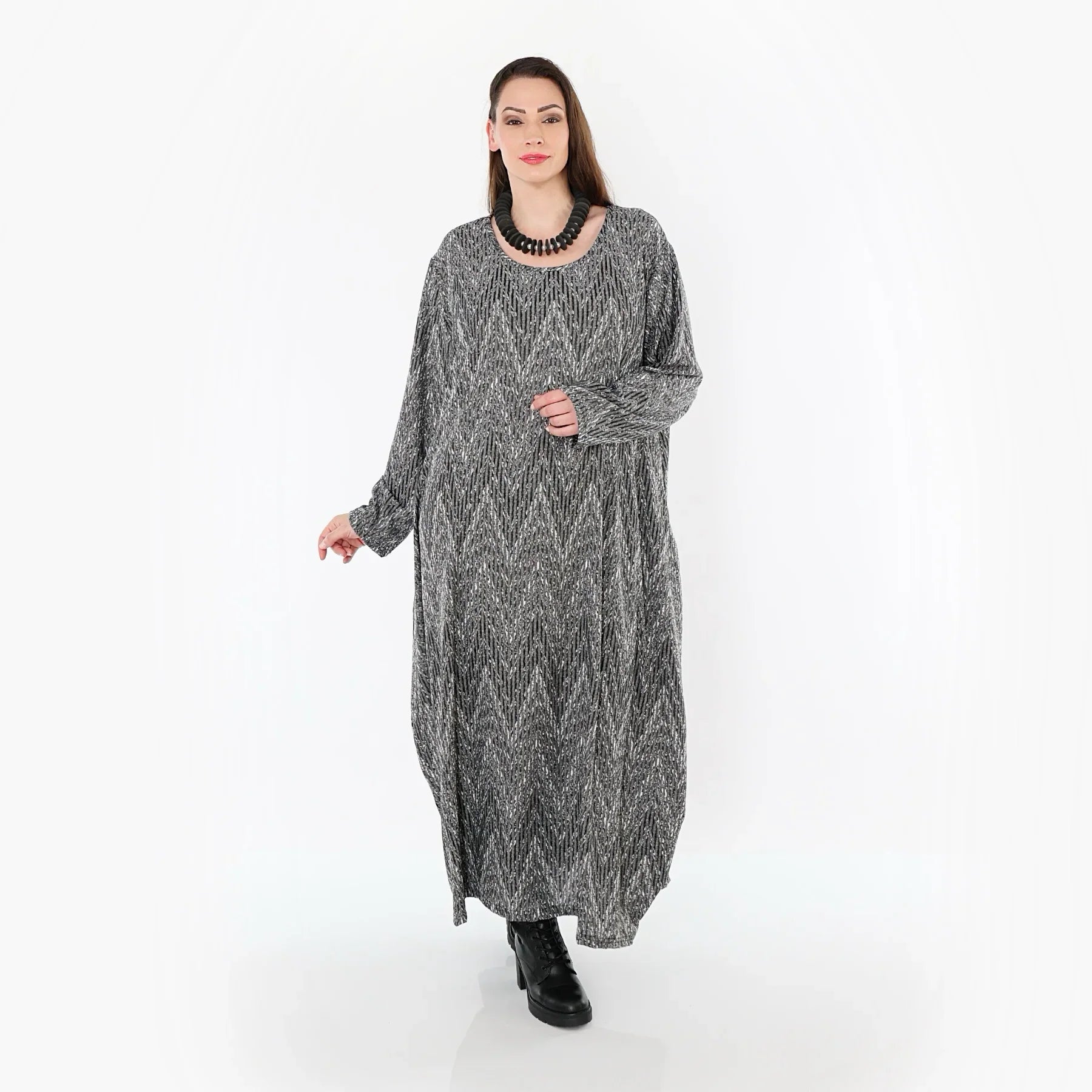 AKH Fashion 1926 Robe, Gris-Noir-Blanc