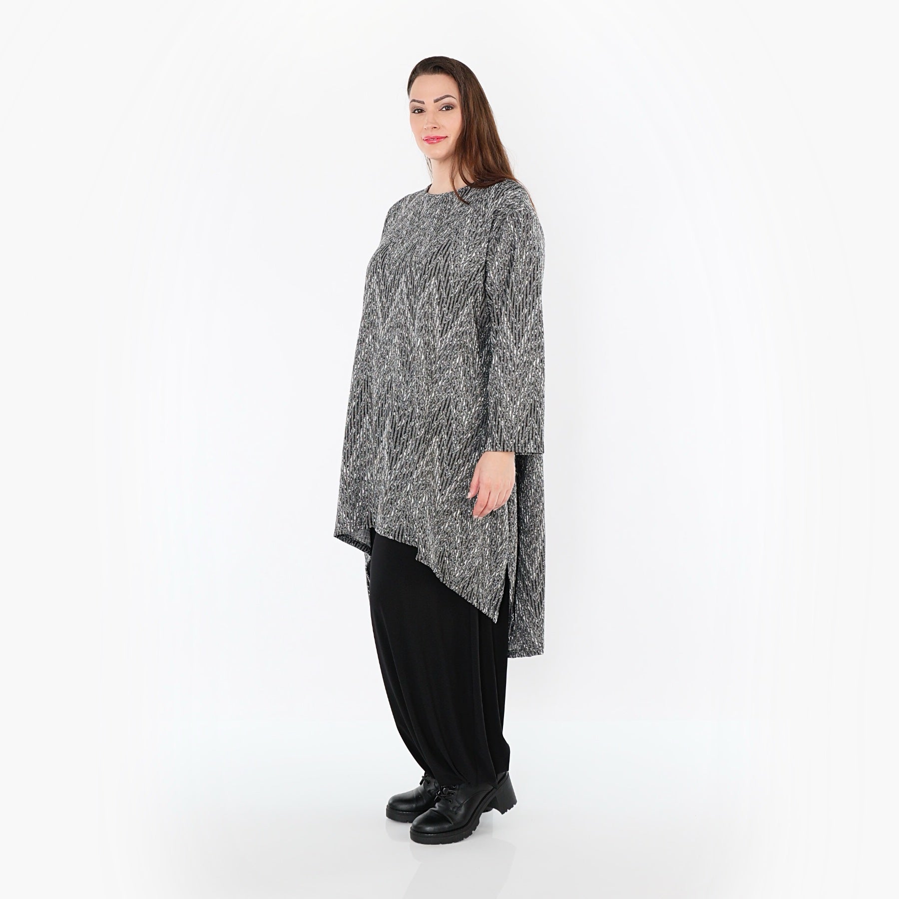 Chemise AKH Fashion 4656, gris-noir-blanc