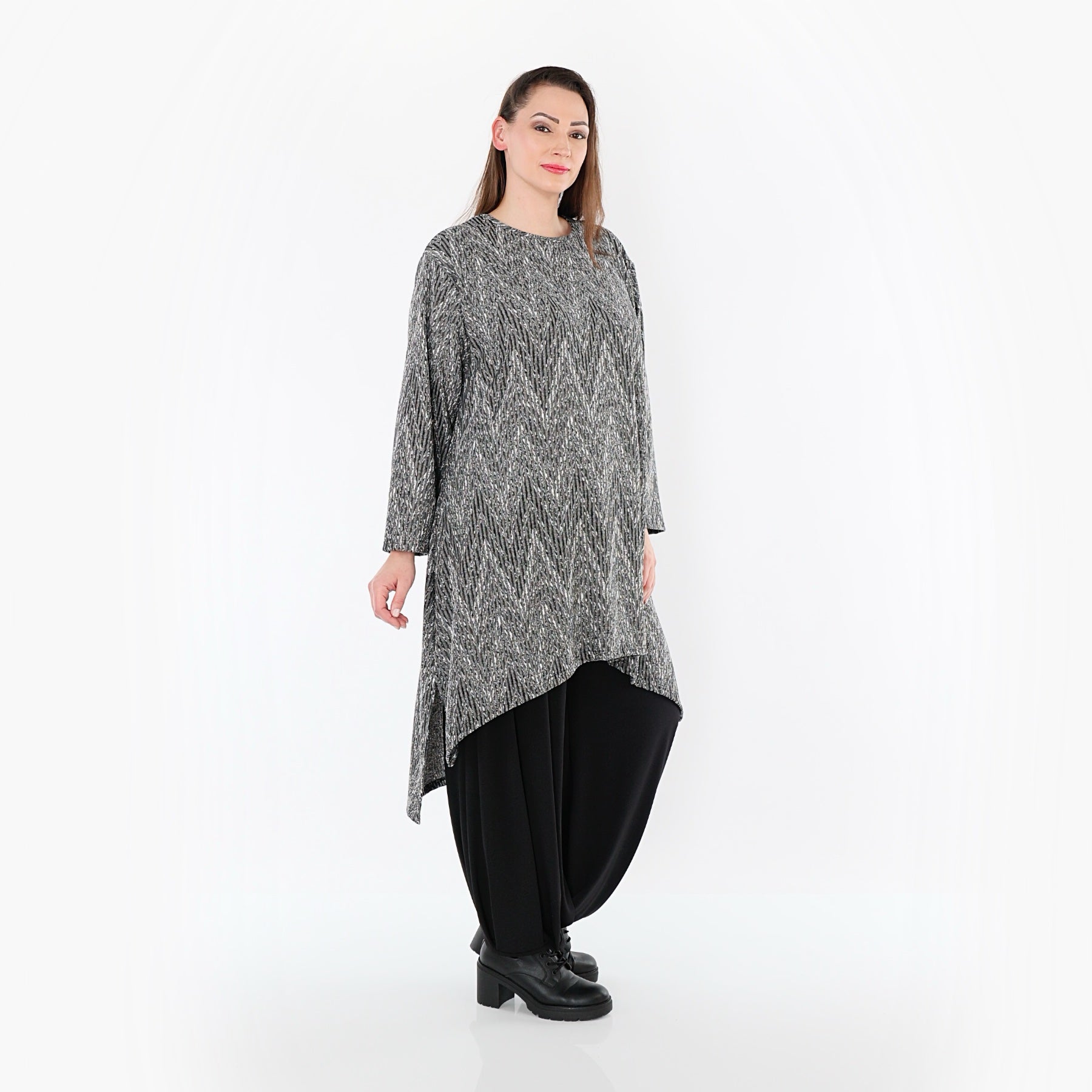 Chemise AKH Fashion 4656, gris-noir-blanc