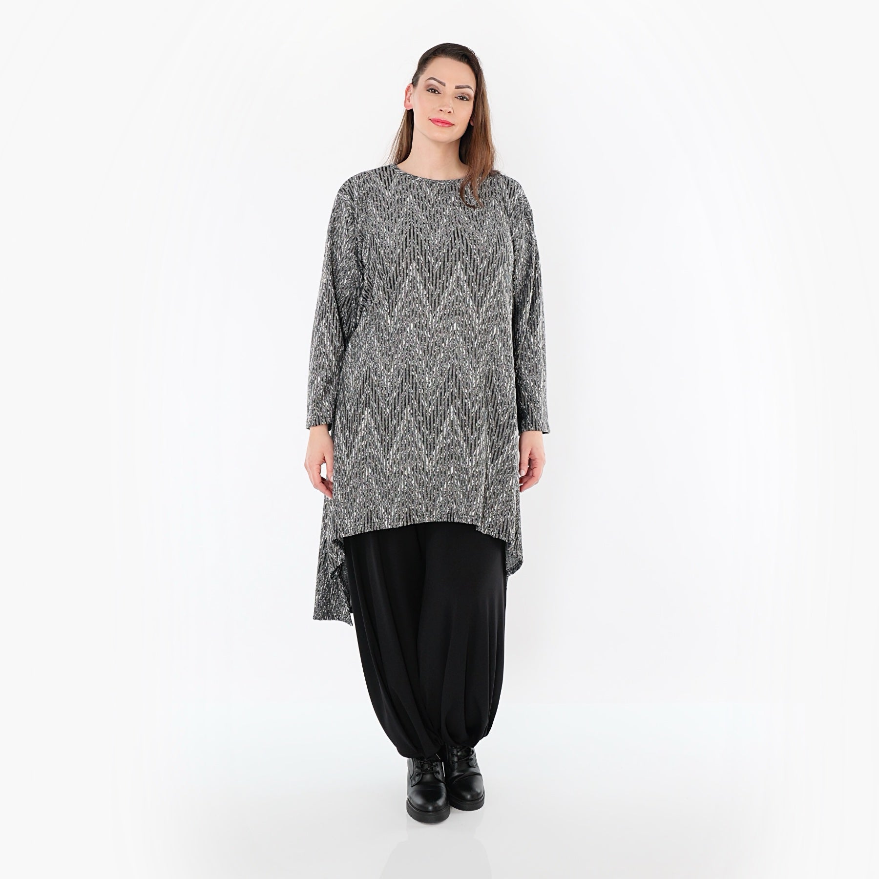 Chemise AKH Fashion 4656, gris-noir-blanc