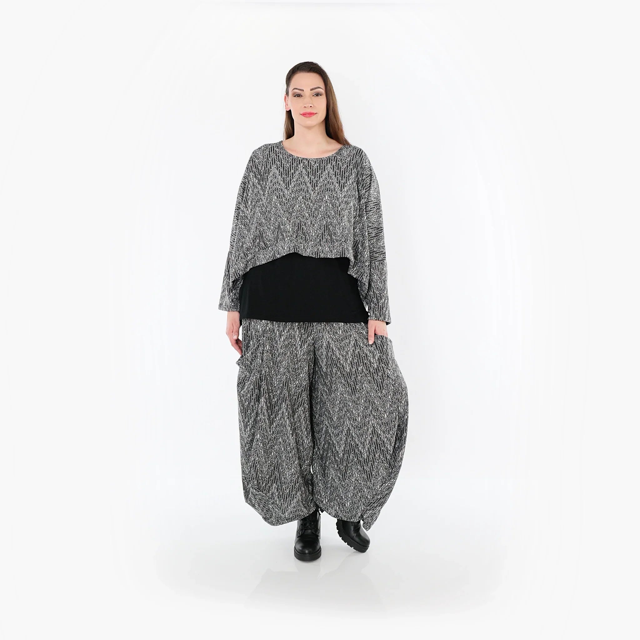 AKH Fashion 7011 Surjupe, Gris-Noir-Blanc