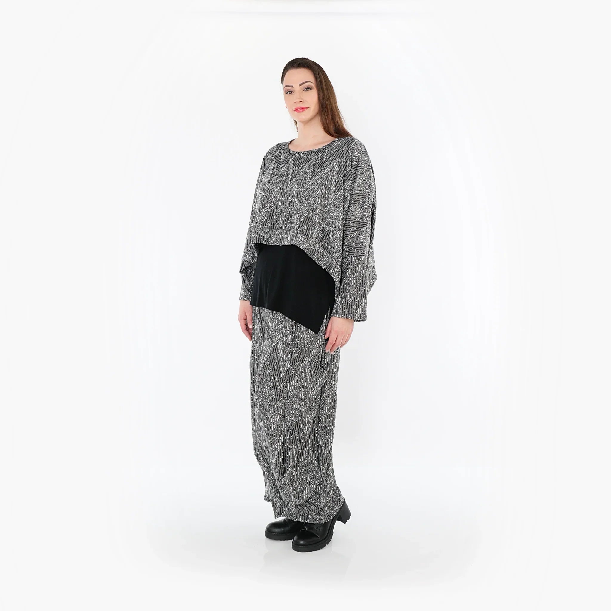 AKH Fashion 8069 Pantalon, Gris-Noir-Blanc