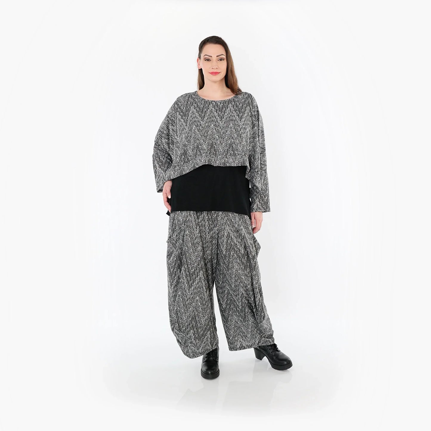 AKH Fashion 8069 Hose, Grau-Schwarz-Weiß