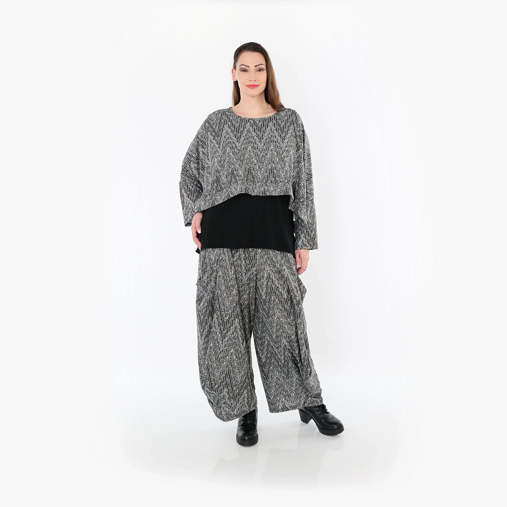 AKH Fashion 8069 Pantalon, Gris-Noir-Blanc