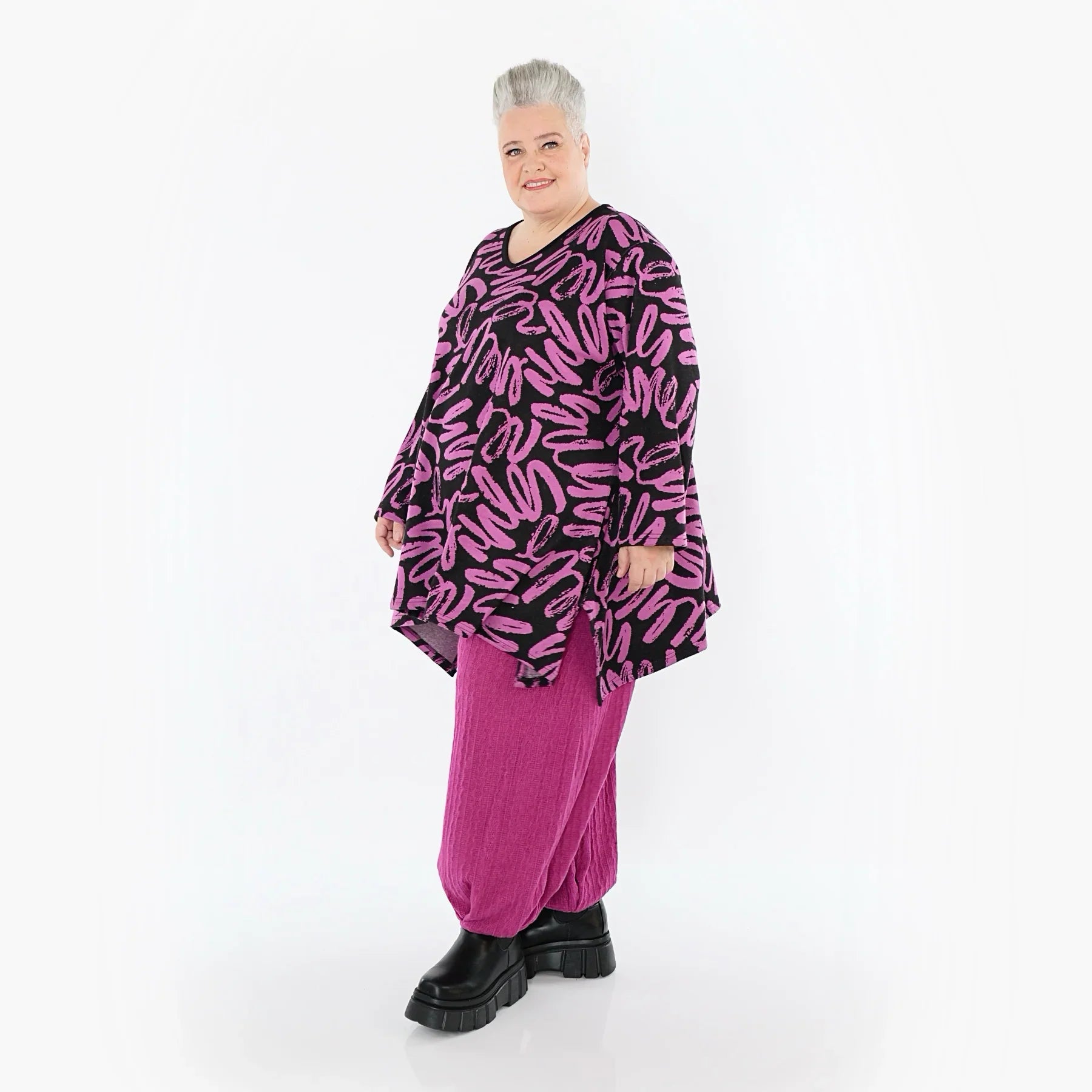 AKH Fashion 1019 Grande Chemise, Noir-Fuchsia