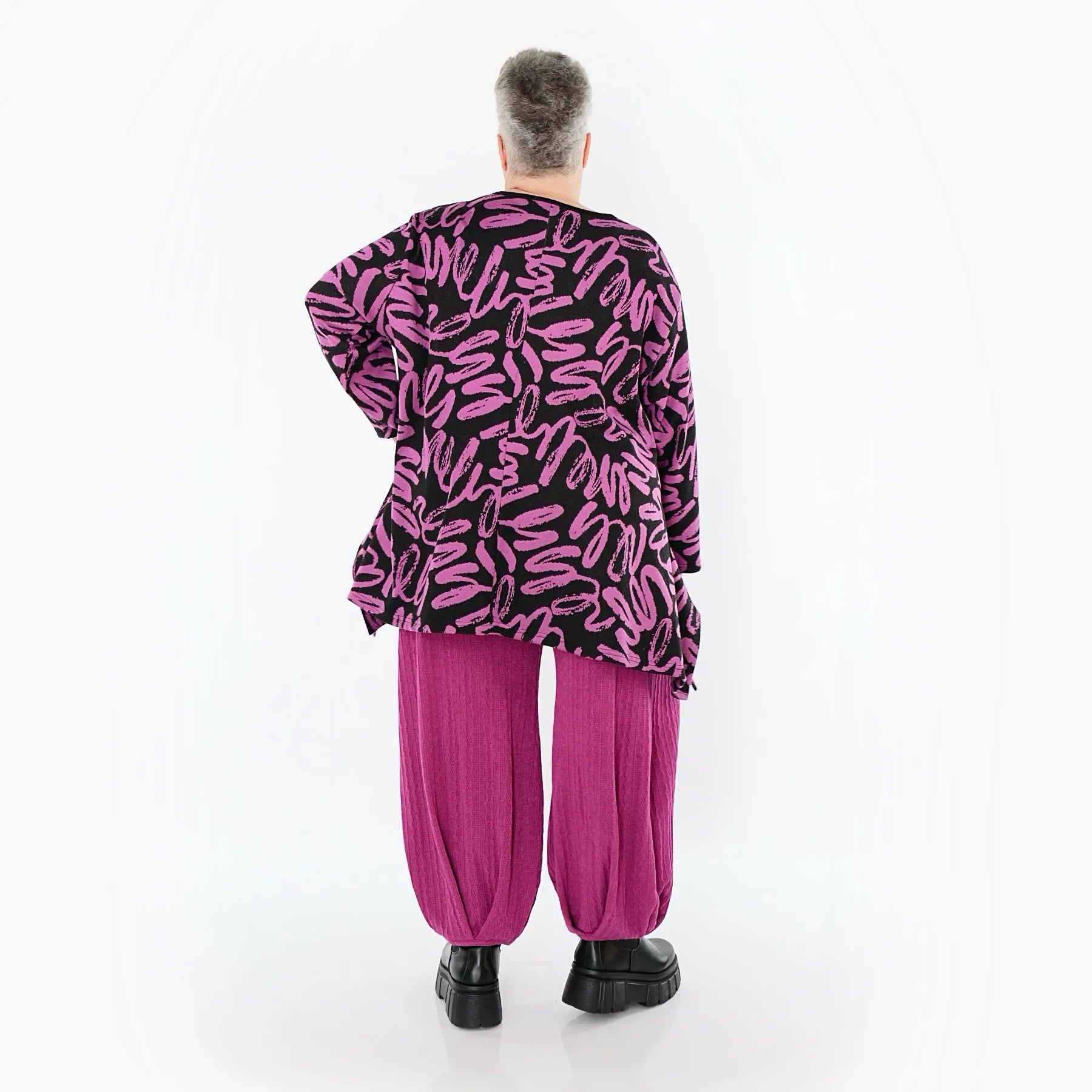 AKH Fashion 1019 Grande Chemise, Noir-Fuchsia