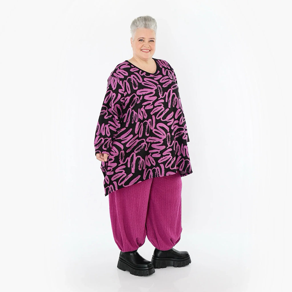 AKH Fashion 1019 Grande Chemise, Noir-Fuchsia