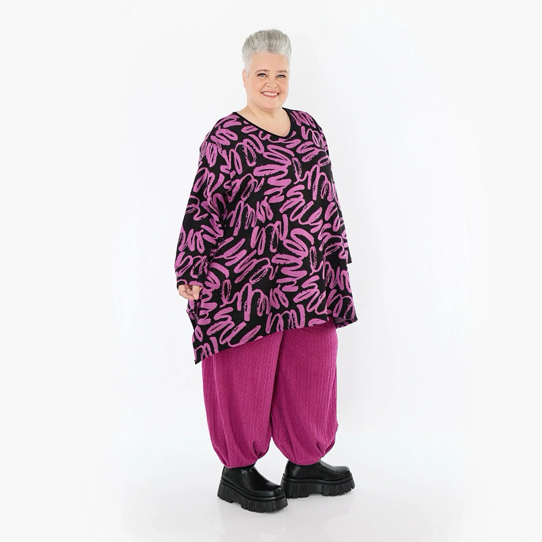 AKH Fashion 1019 Grande Chemise, Noir-Fuchsia
