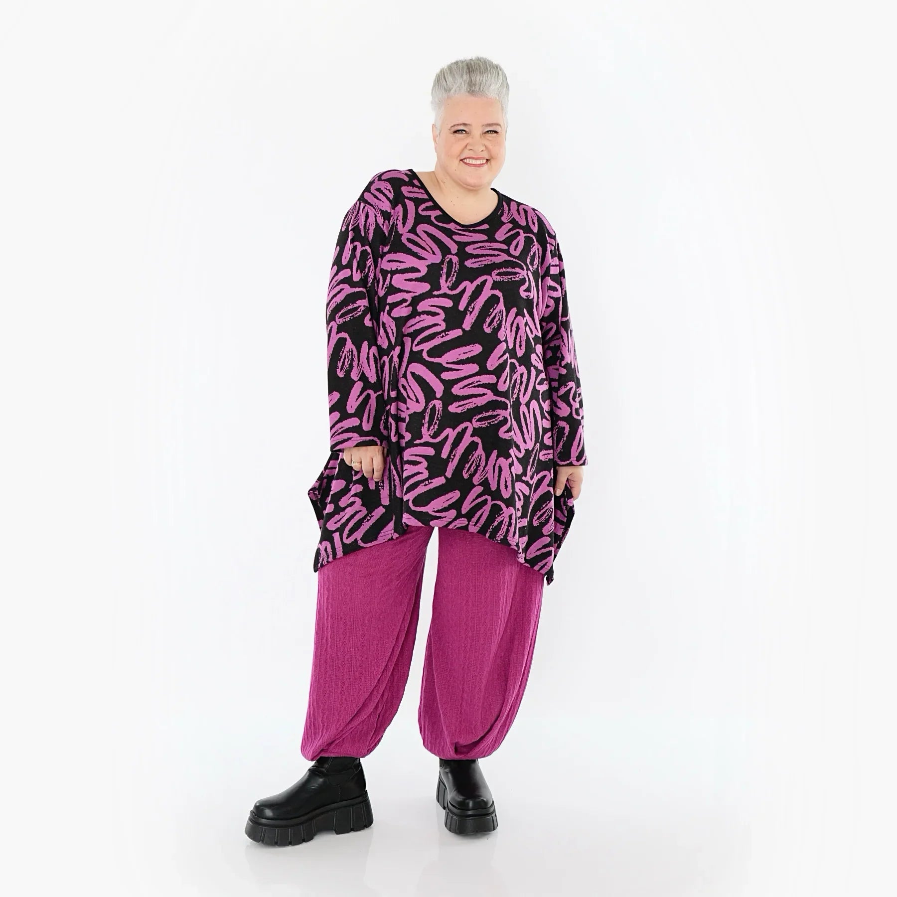 AKH Fashion 1019 Grande Chemise, Noir-Fuchsia