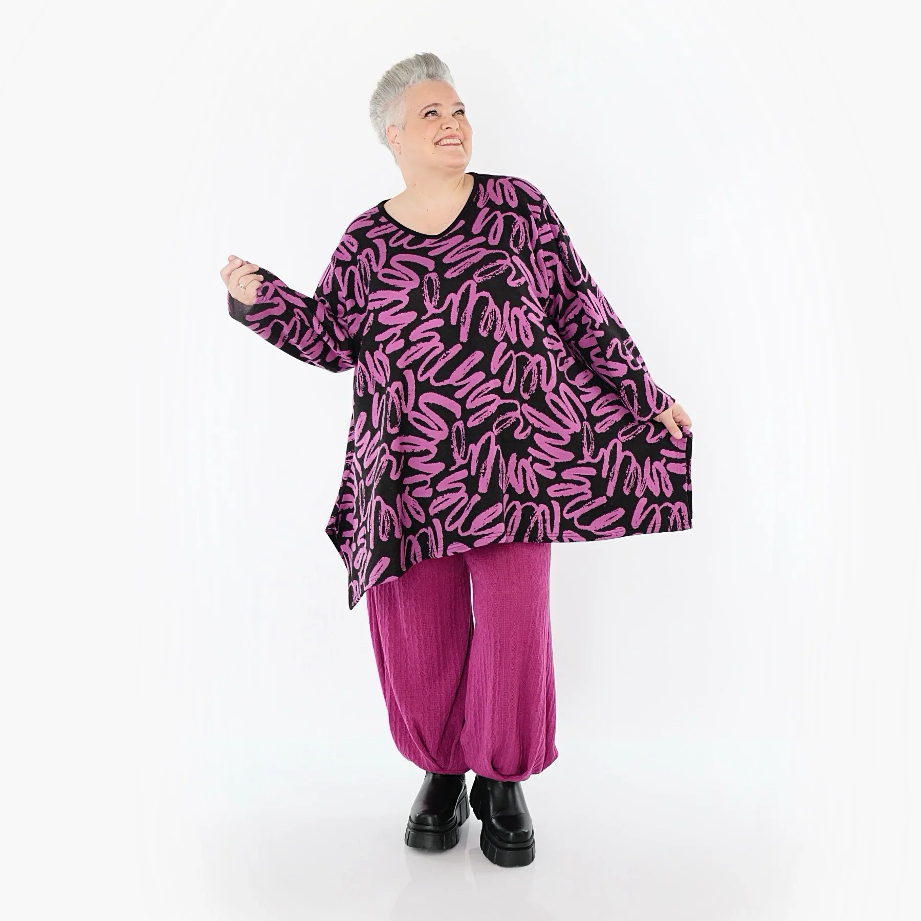 AKH Fashion 1019 Grande Chemise, Noir-Fuchsia