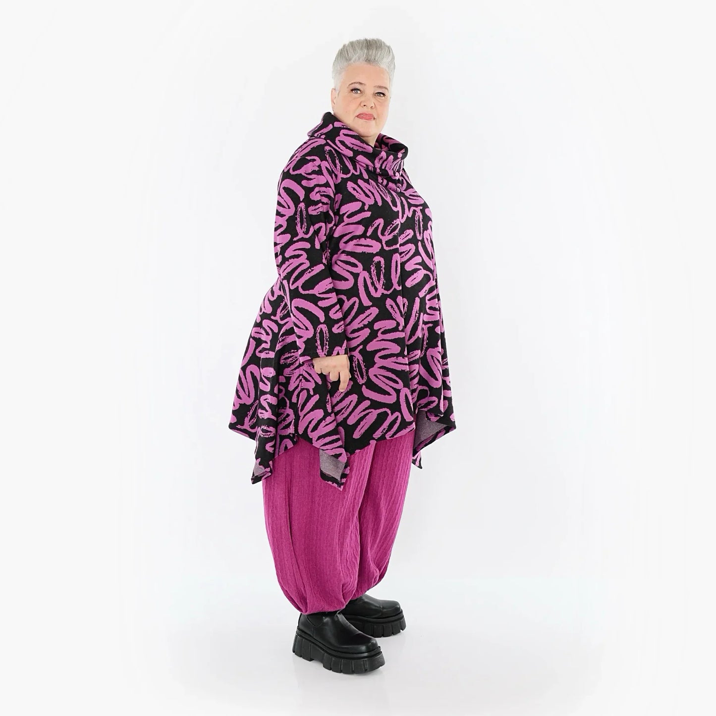 AKH Fashion 3371 Shirt, Schwarz-Fuchsia