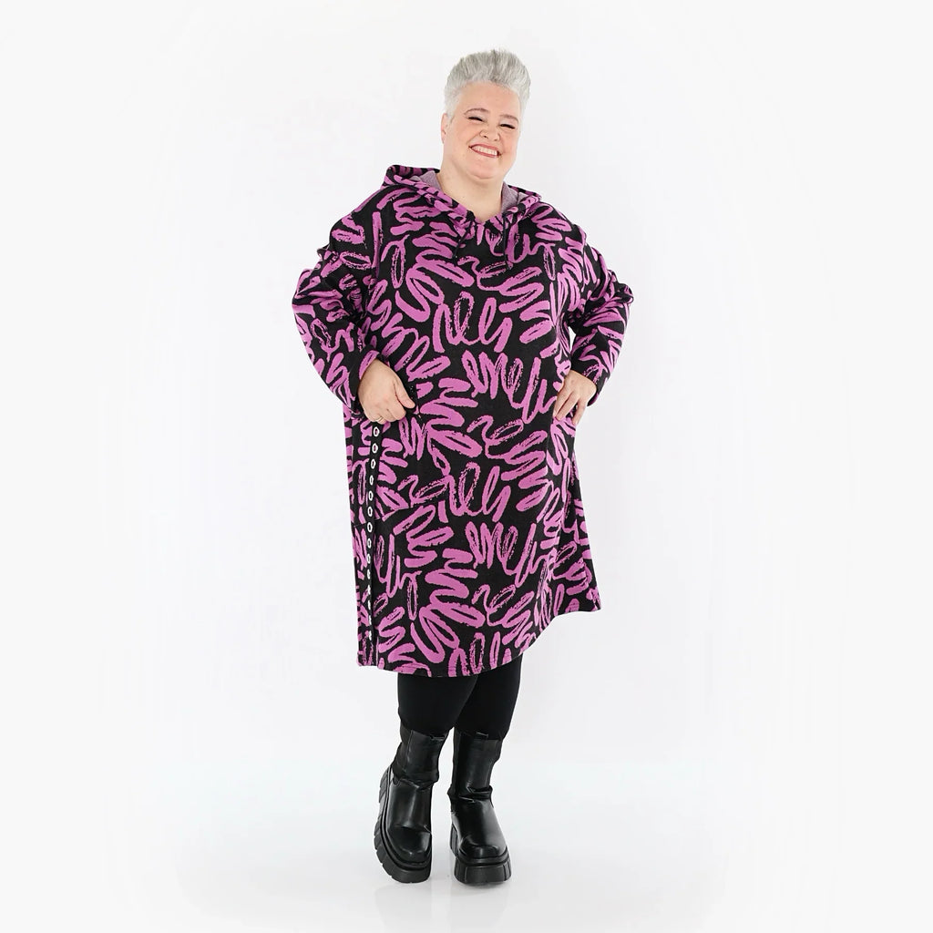 AKH Fashion 6989 Kleid, Schwarz-Fuchsia
