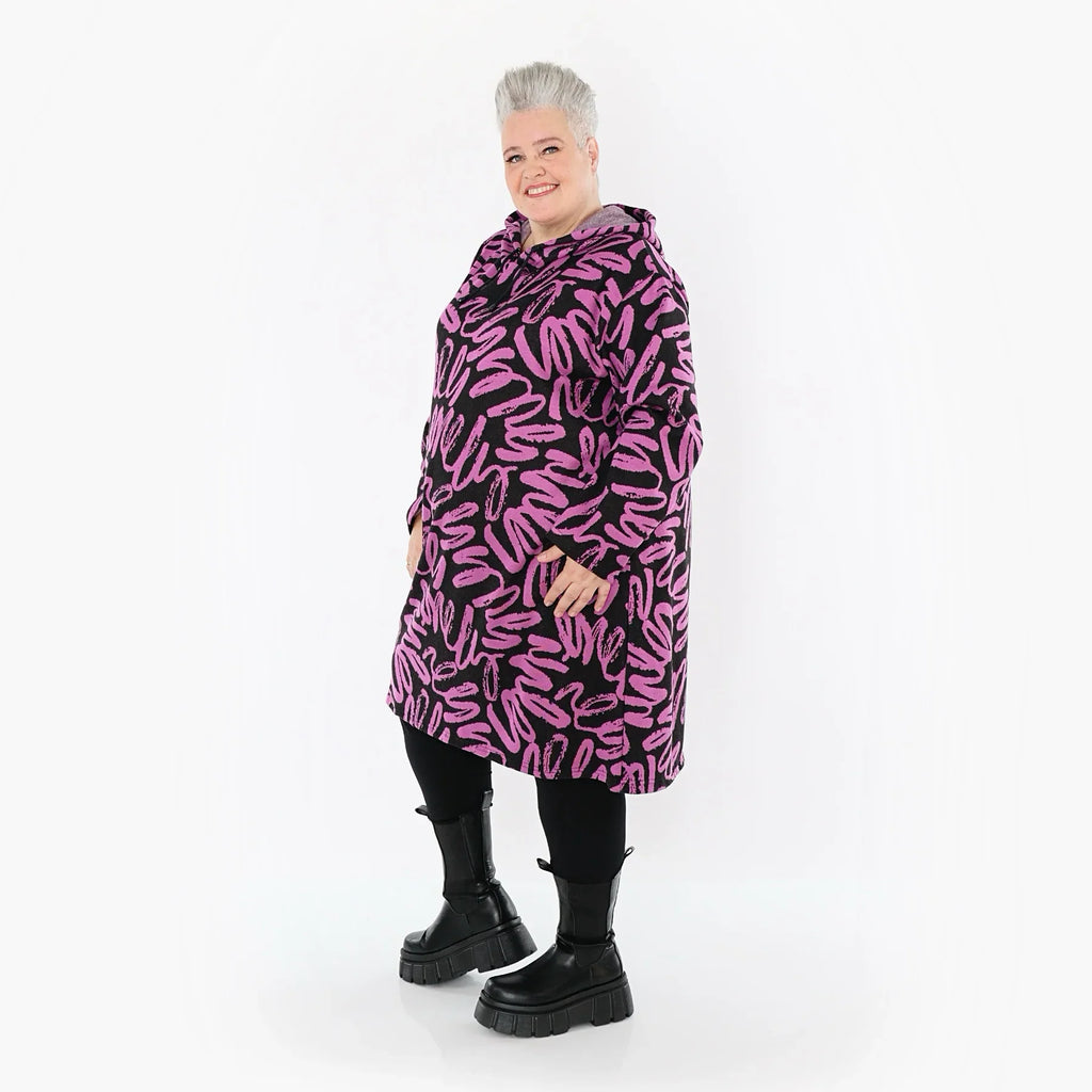 AKH Fashion 6989 Kleid, Schwarz-Fuchsia