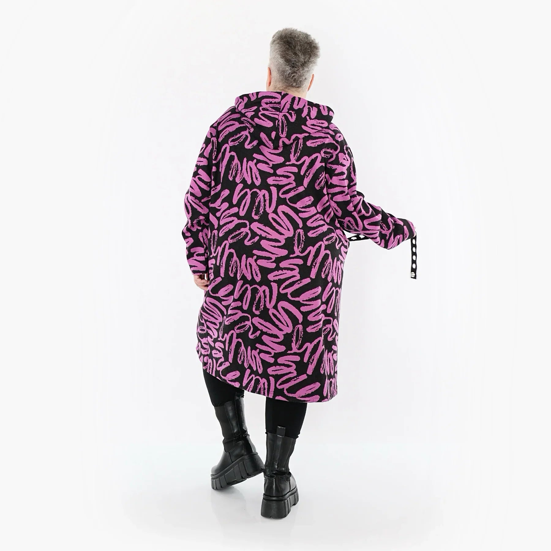AKH Fashion 6989 Kleid, Schwarz-Fuchsia