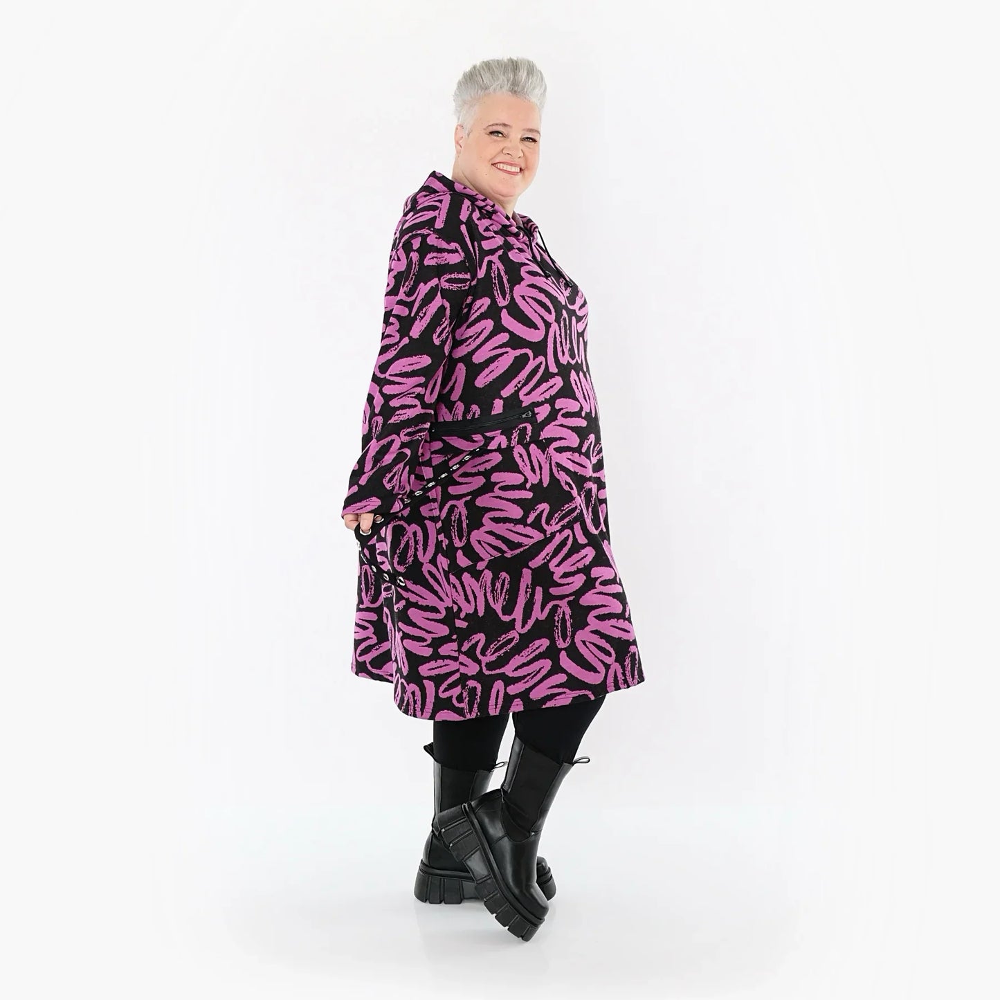 AKH Fashion 6989 Dress, Black-Fuchsia