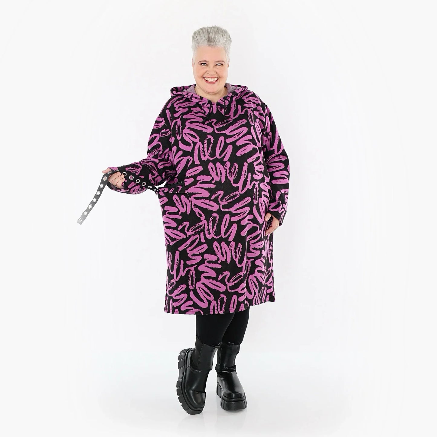 AKH Fashion 6989 Dress, Black-Fuchsia