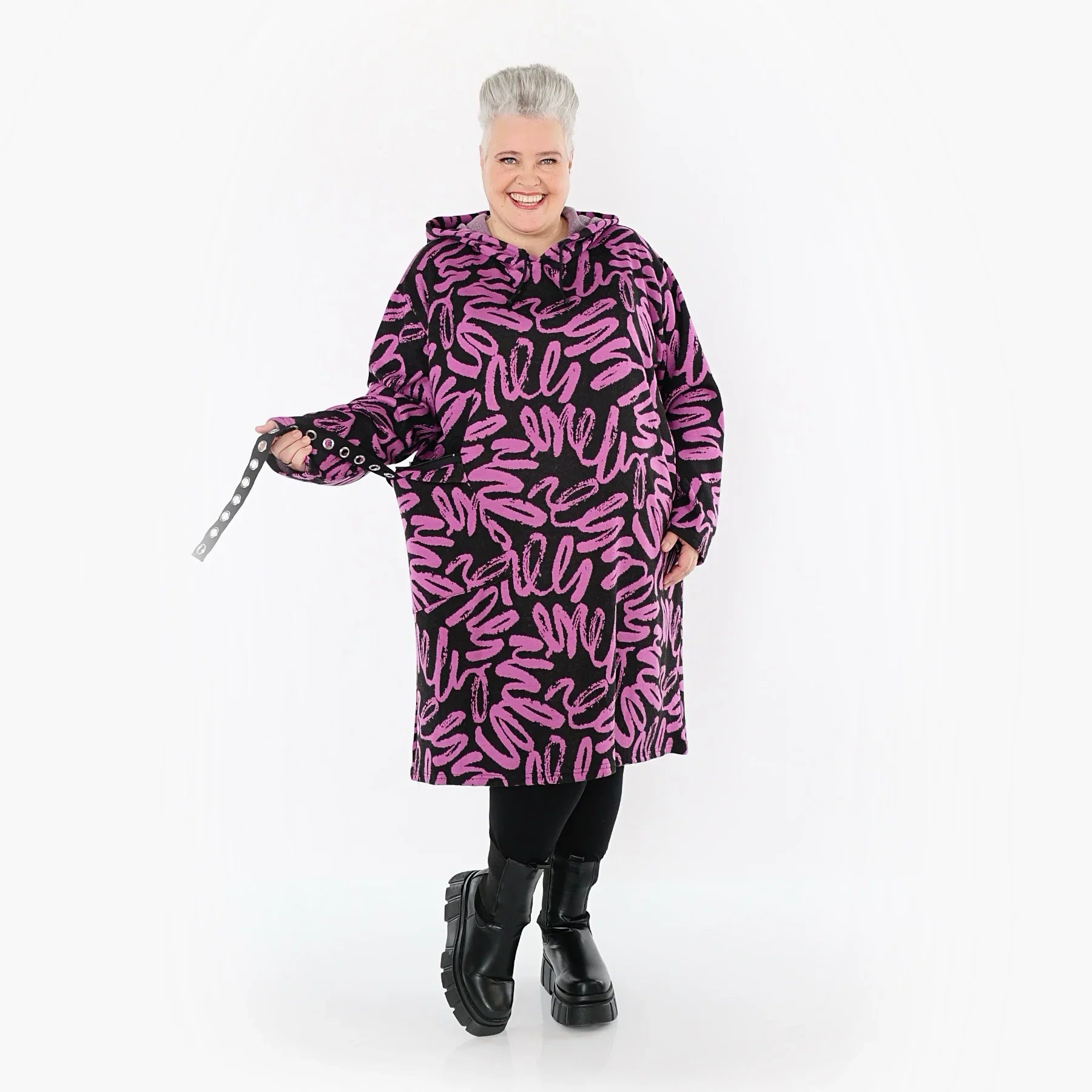 AKH Fashion 6989 Kleid, Schwarz-Fuchsia