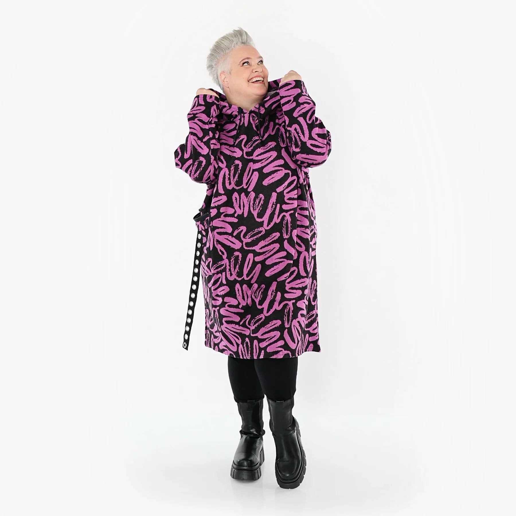 AKH Fashion 6989 Kleid, Schwarz-Fuchsia