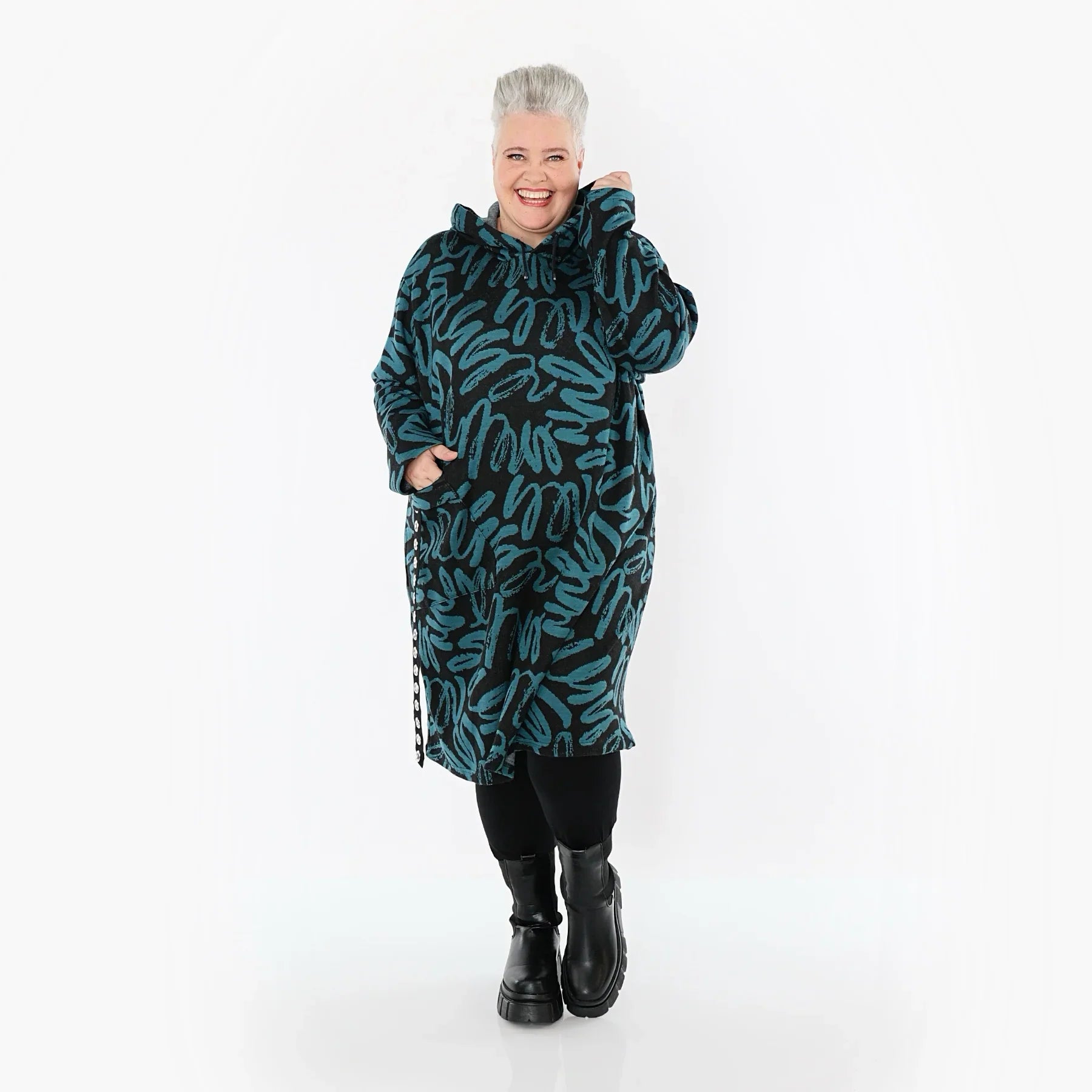 AKH Fashion 6989 Robe, Noir-Pétrole