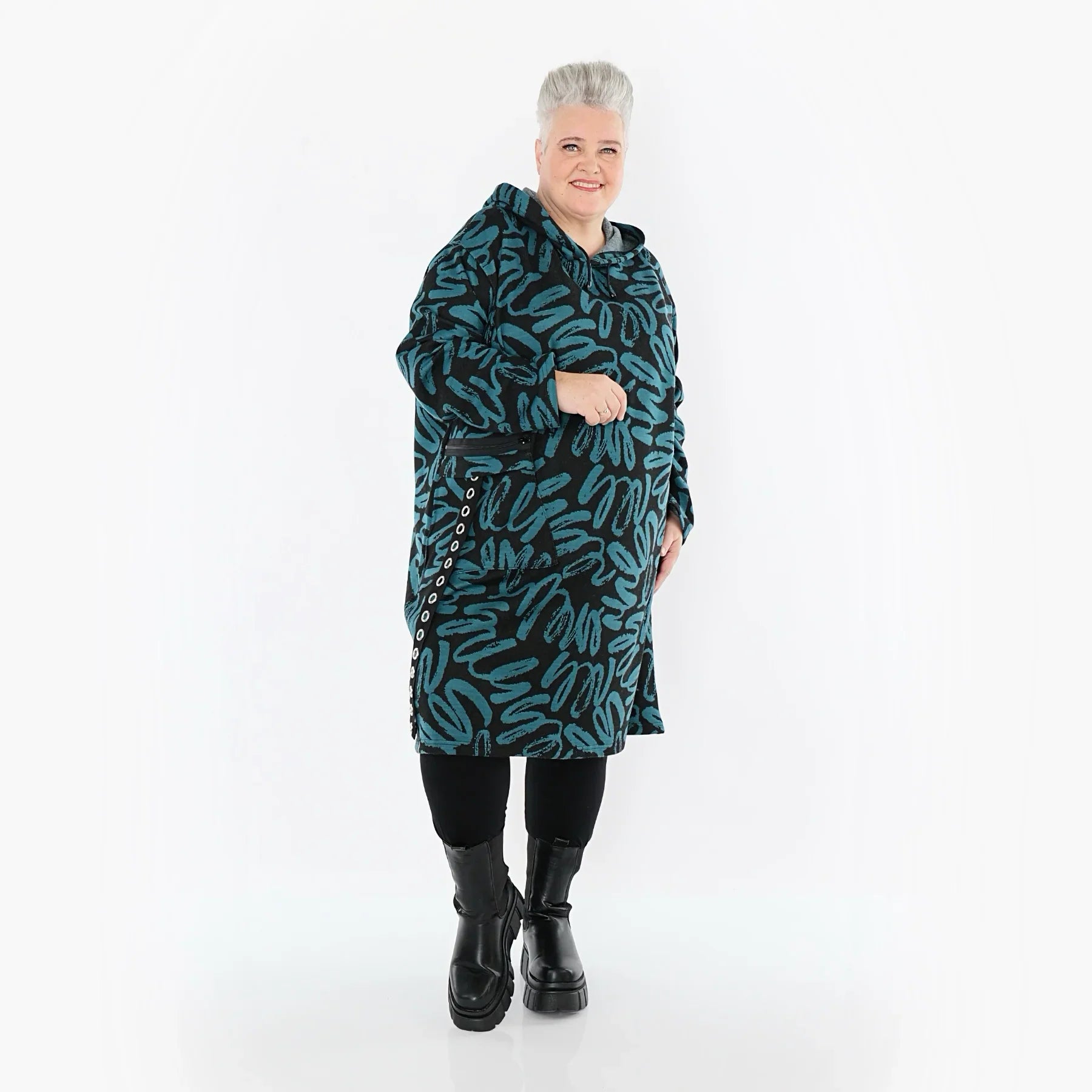 AKH Fashion 6989 Robe, Noir-Pétrole