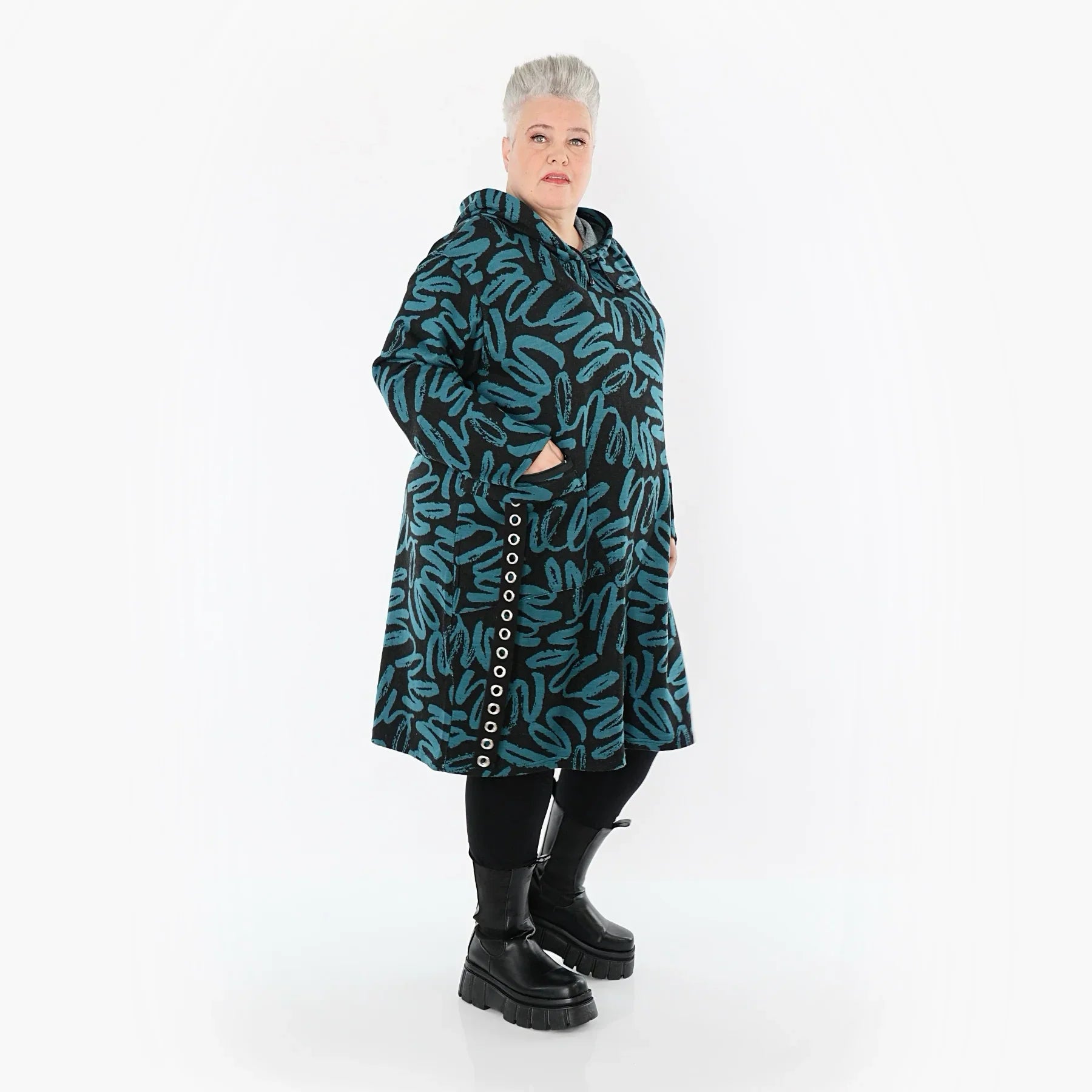 AKH Fashion 6989 Robe, Noir-Pétrole