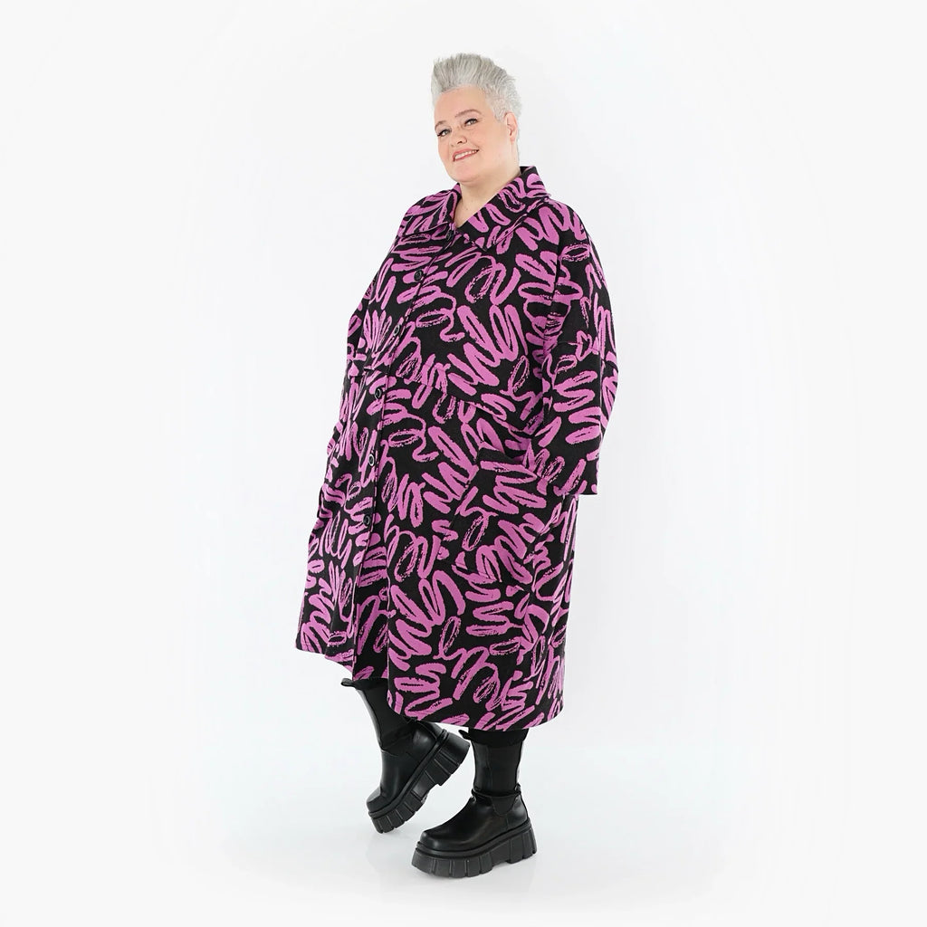 AKH Fashion 7041 Manteau, Noir-Fuchsia
