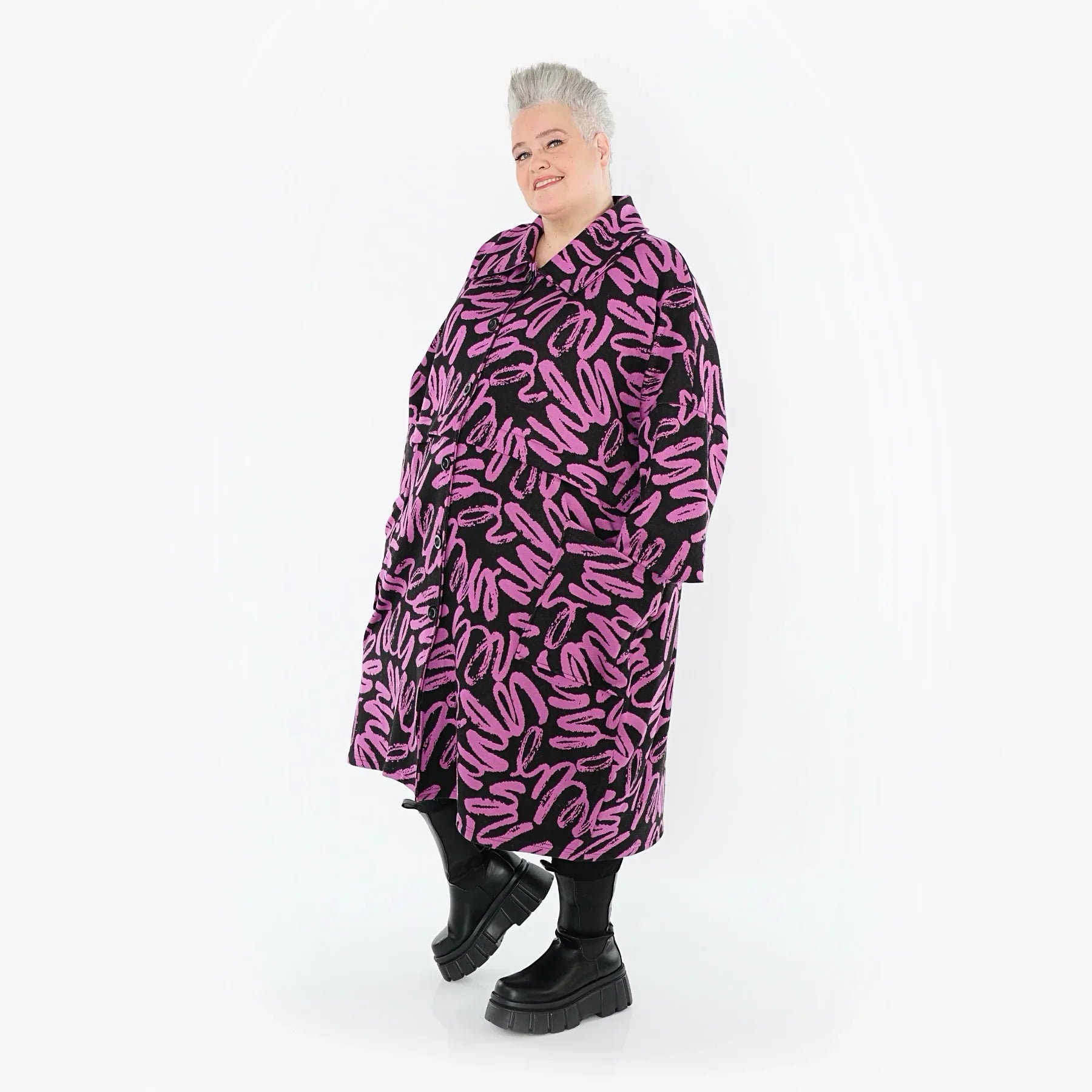 AKH Fashion 7041 Manteau, Noir-Fuchsia