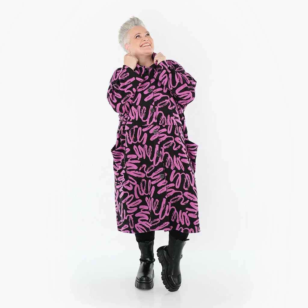 AKH Fashion 7041 Manteau, Noir-Fuchsia