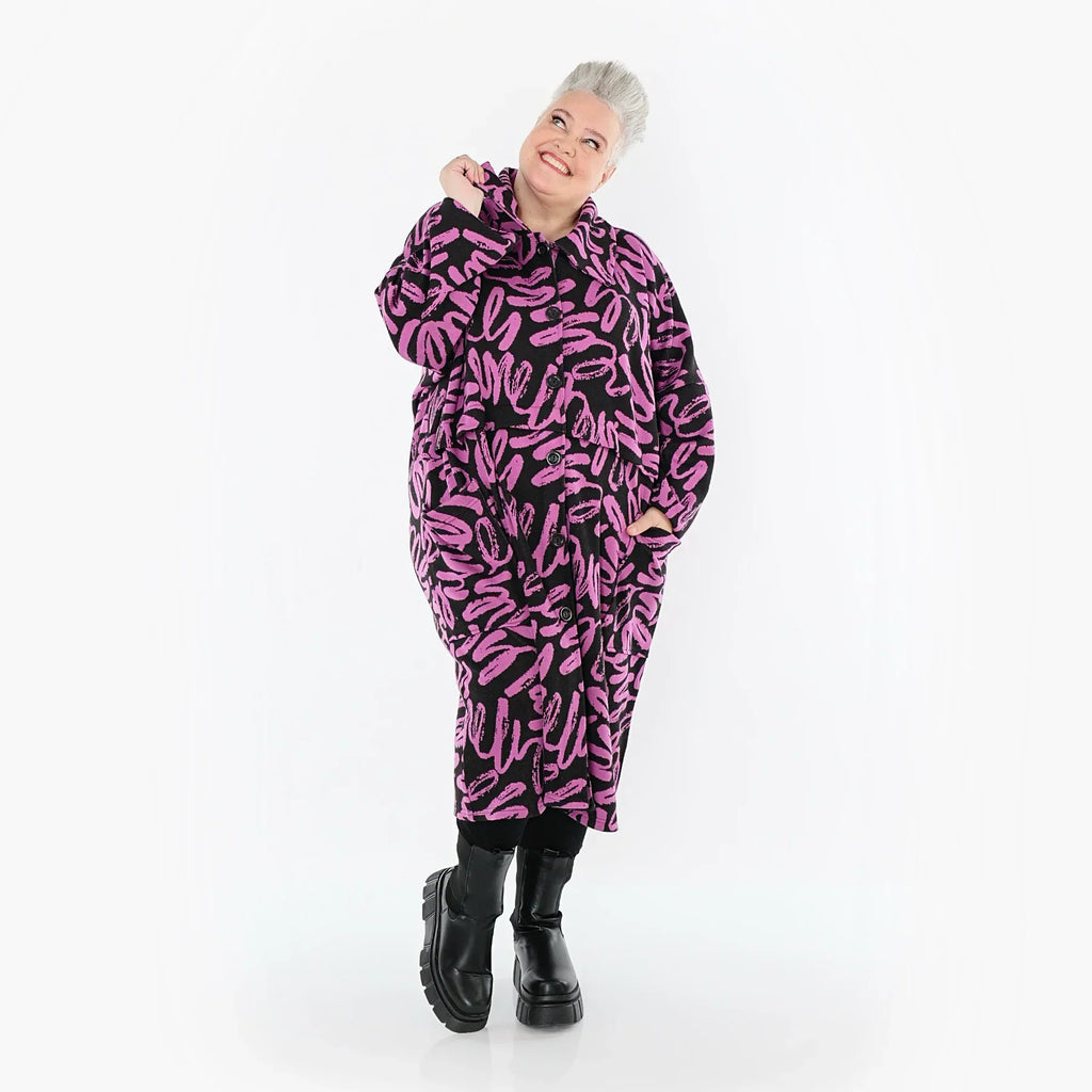 AKH Fashion 7041 Manteau, Noir-Fuchsia